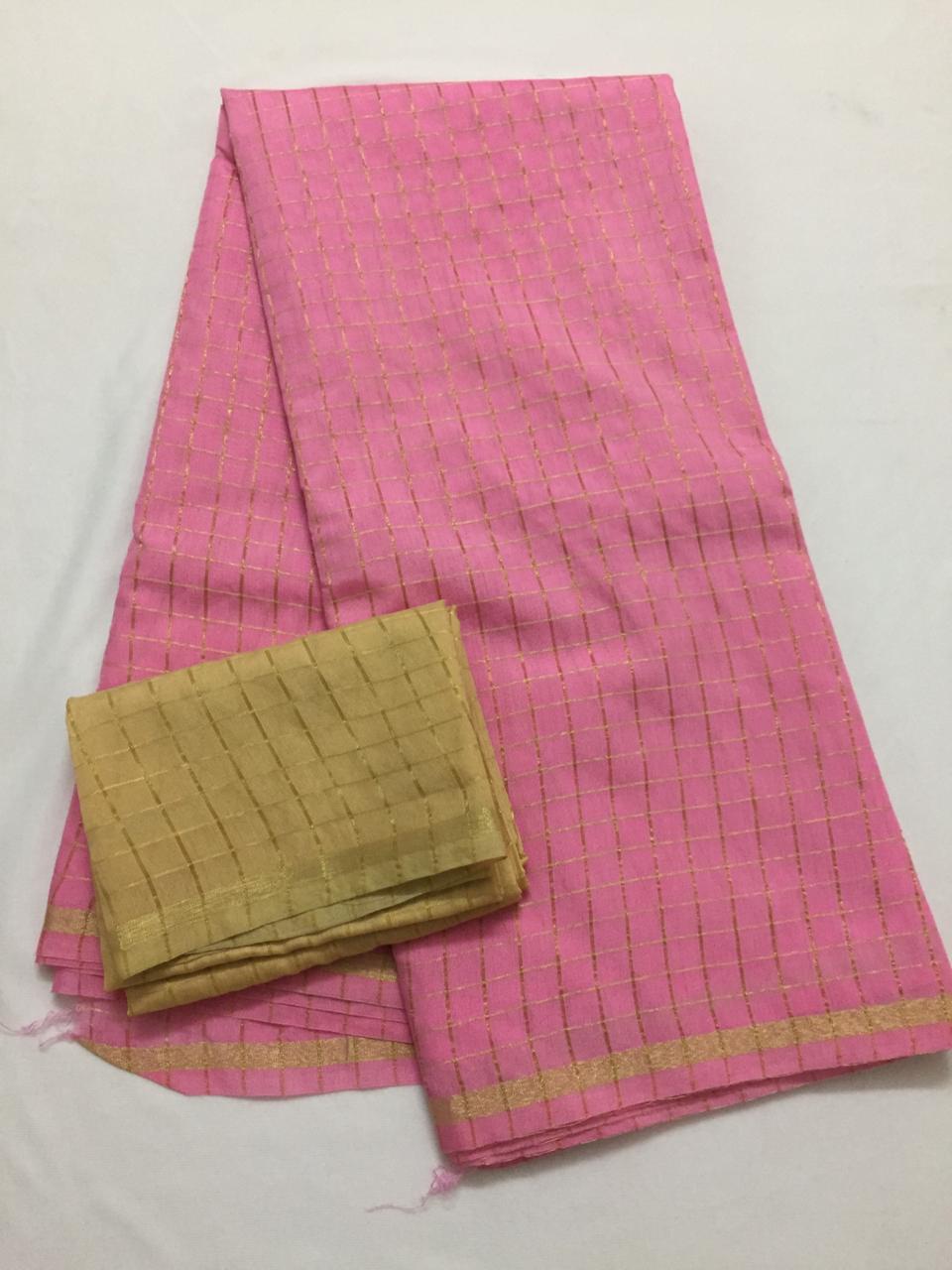 Silk zari checks saree with contrast blouse