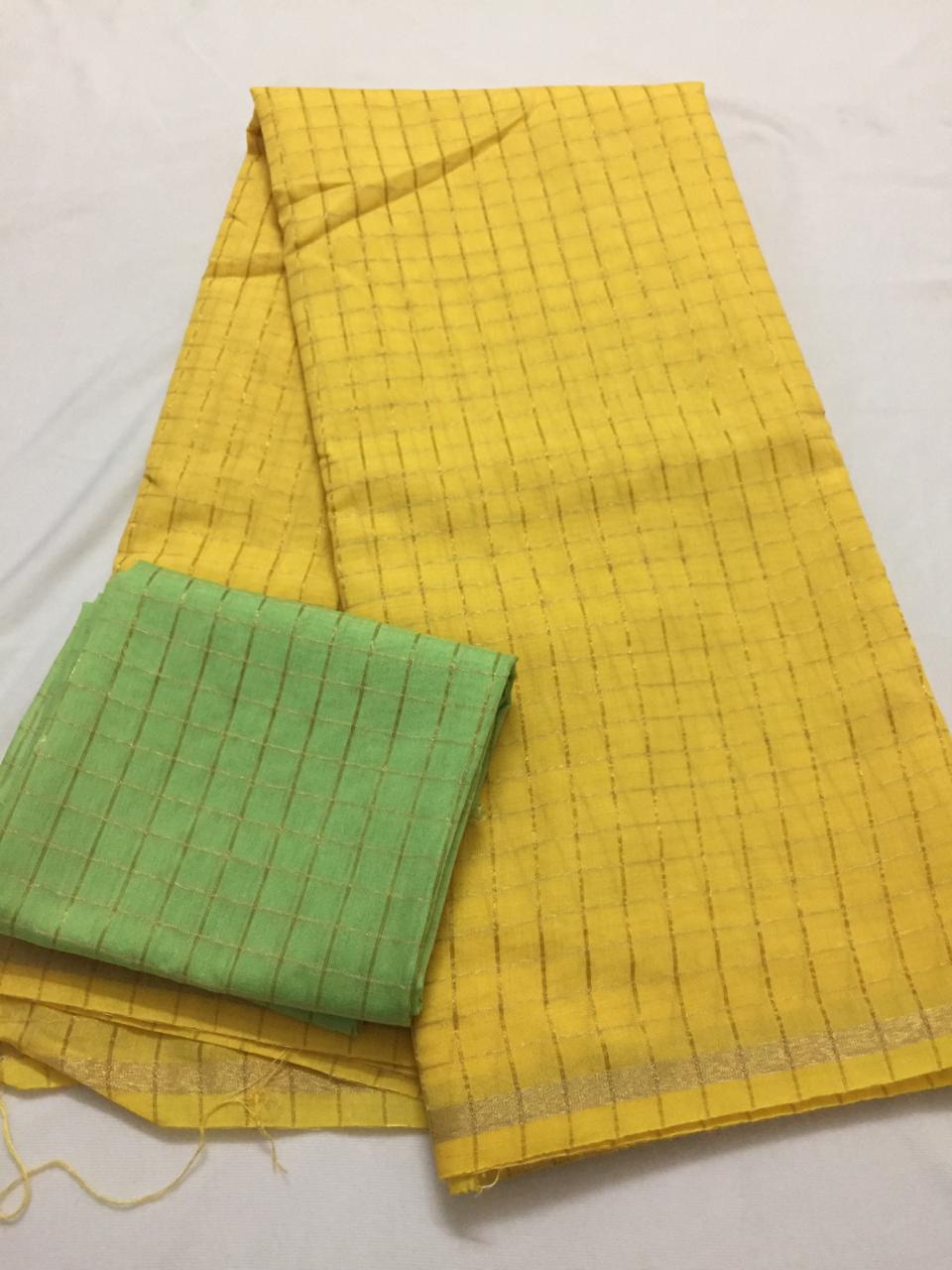 Silk zari checks saree with contrast blouse