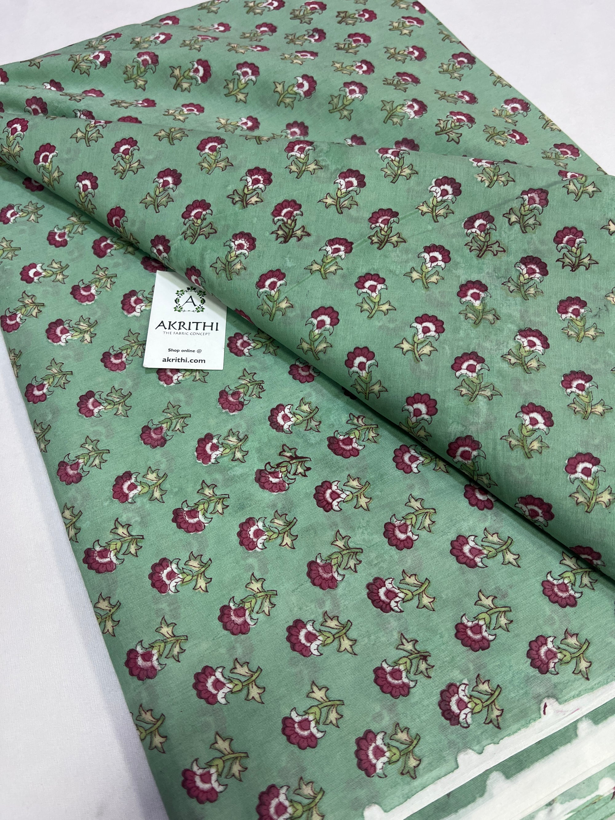 Hand block Printed pure mul cotton fabric