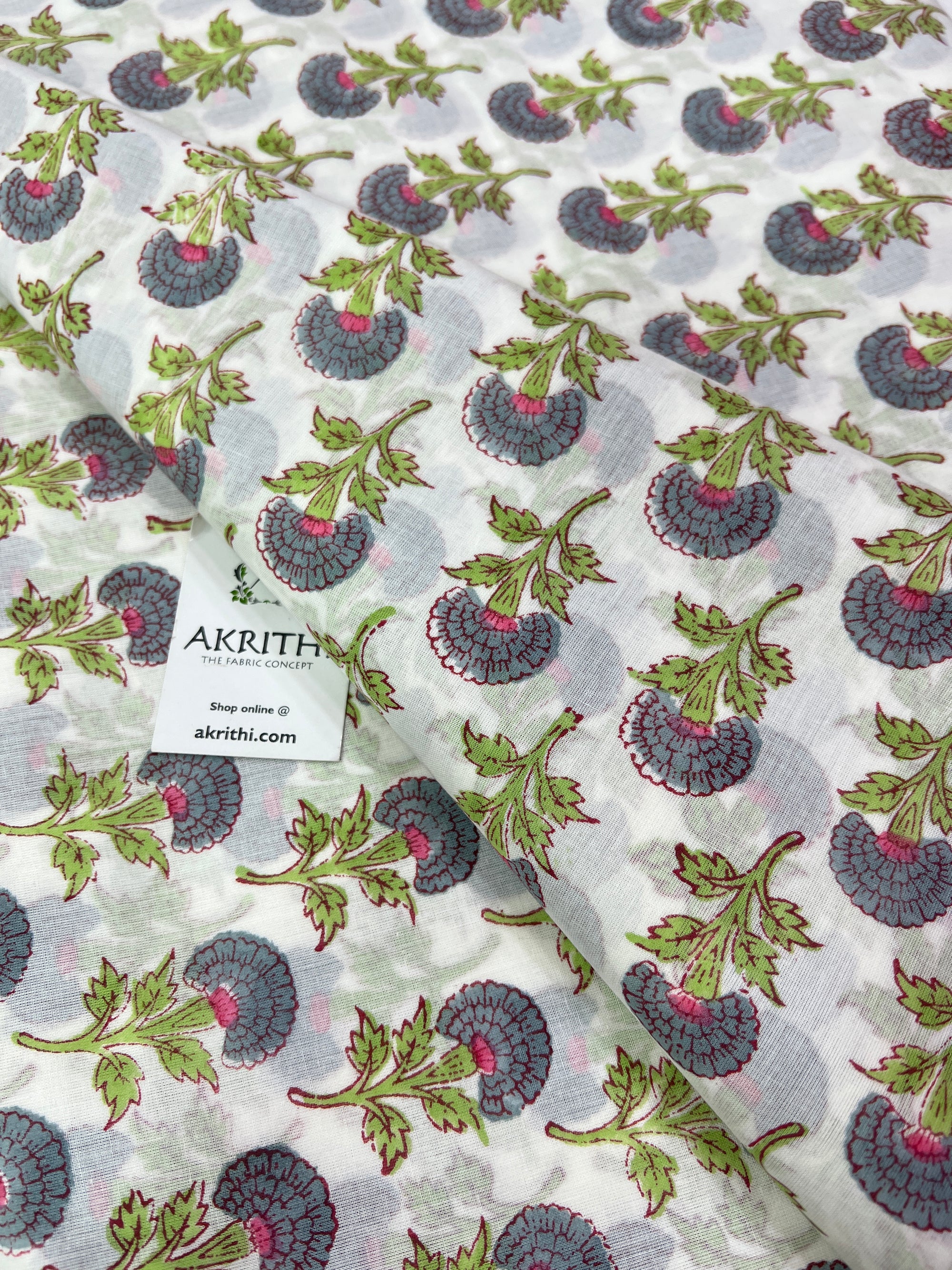 Hand Block Printed pure mul cotton fabric
