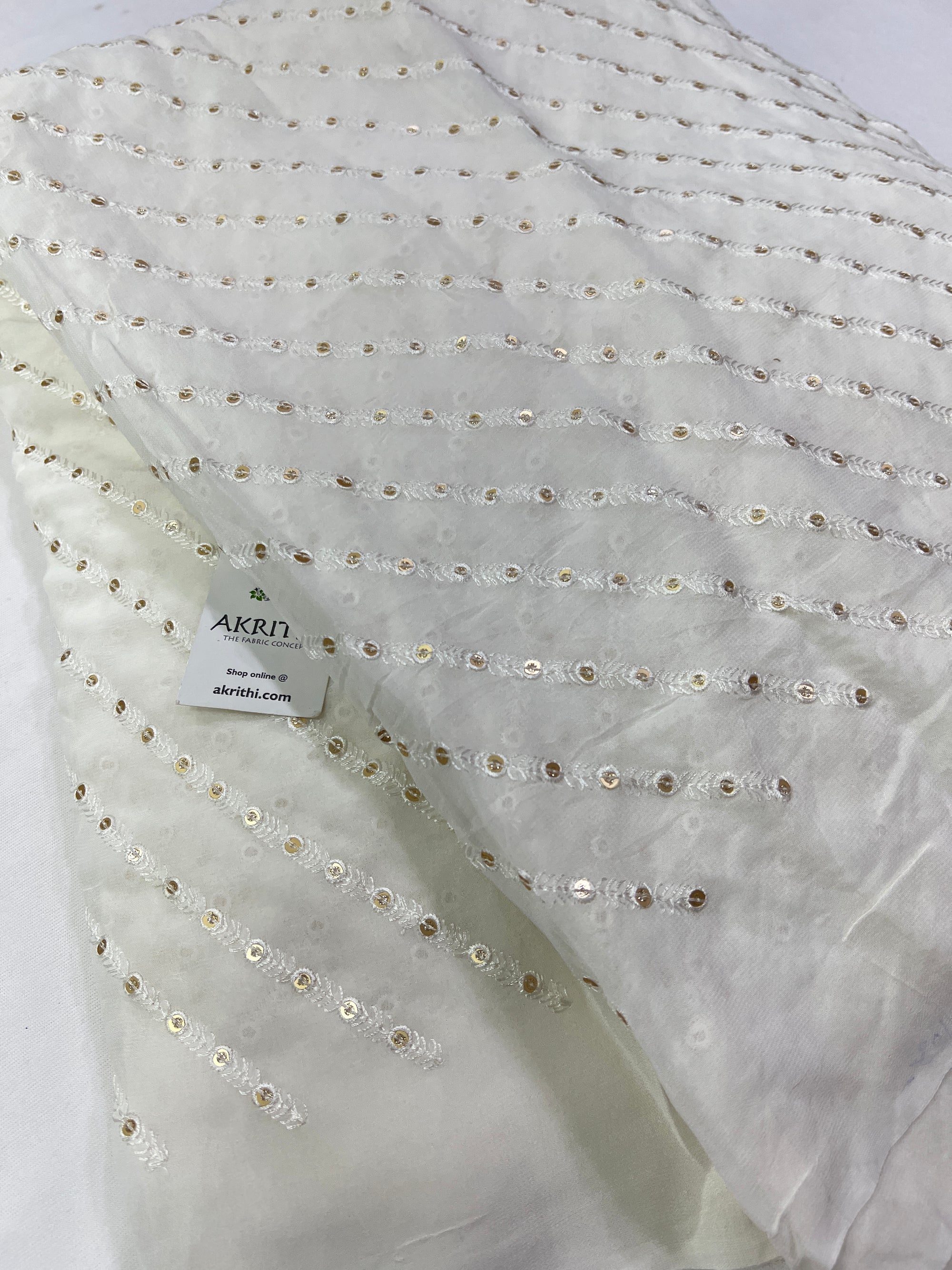 Sequins Embroidery on dyeable white Georgette fabric