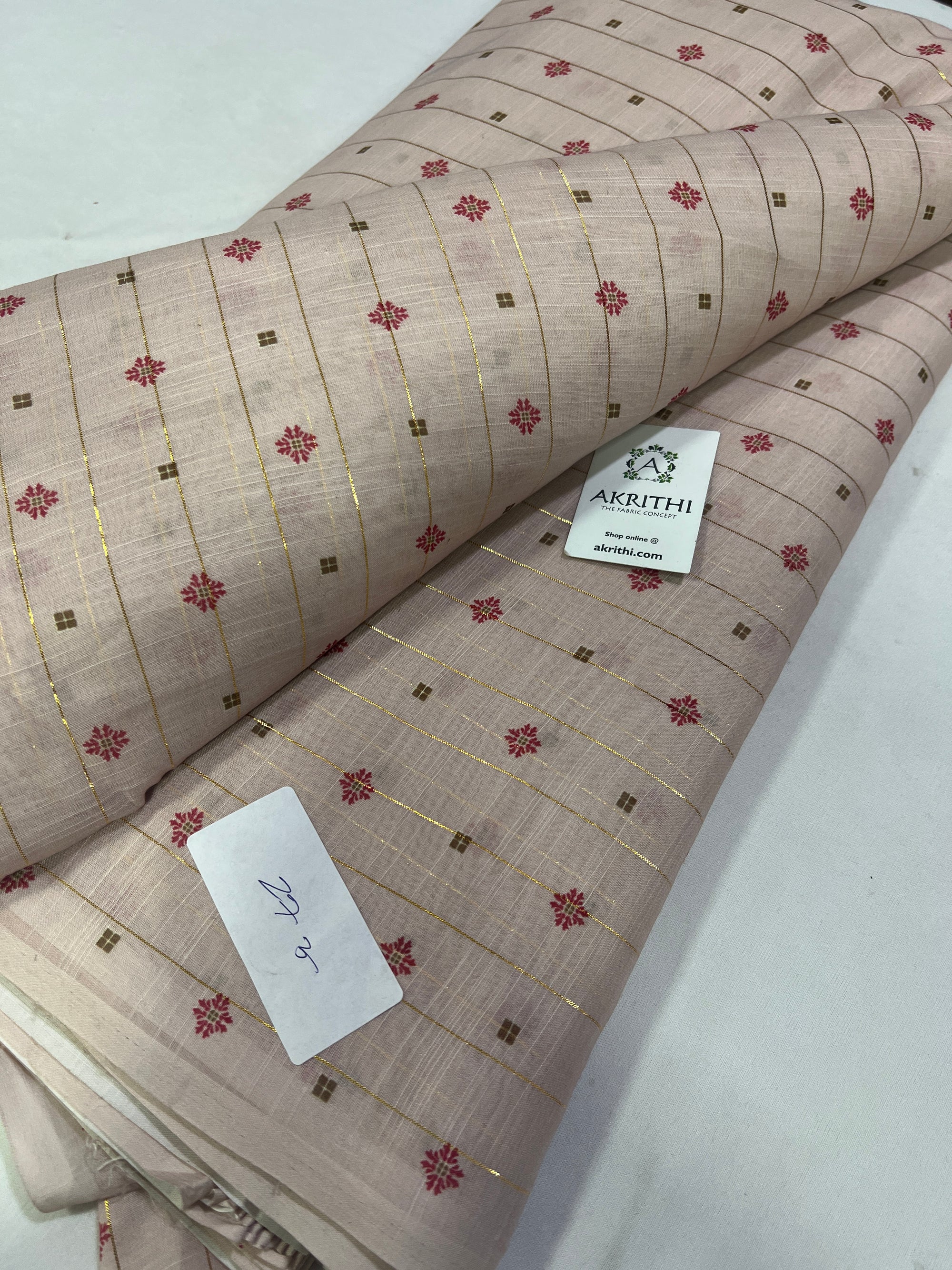Digital printed munga cotton fabric with Zari lines