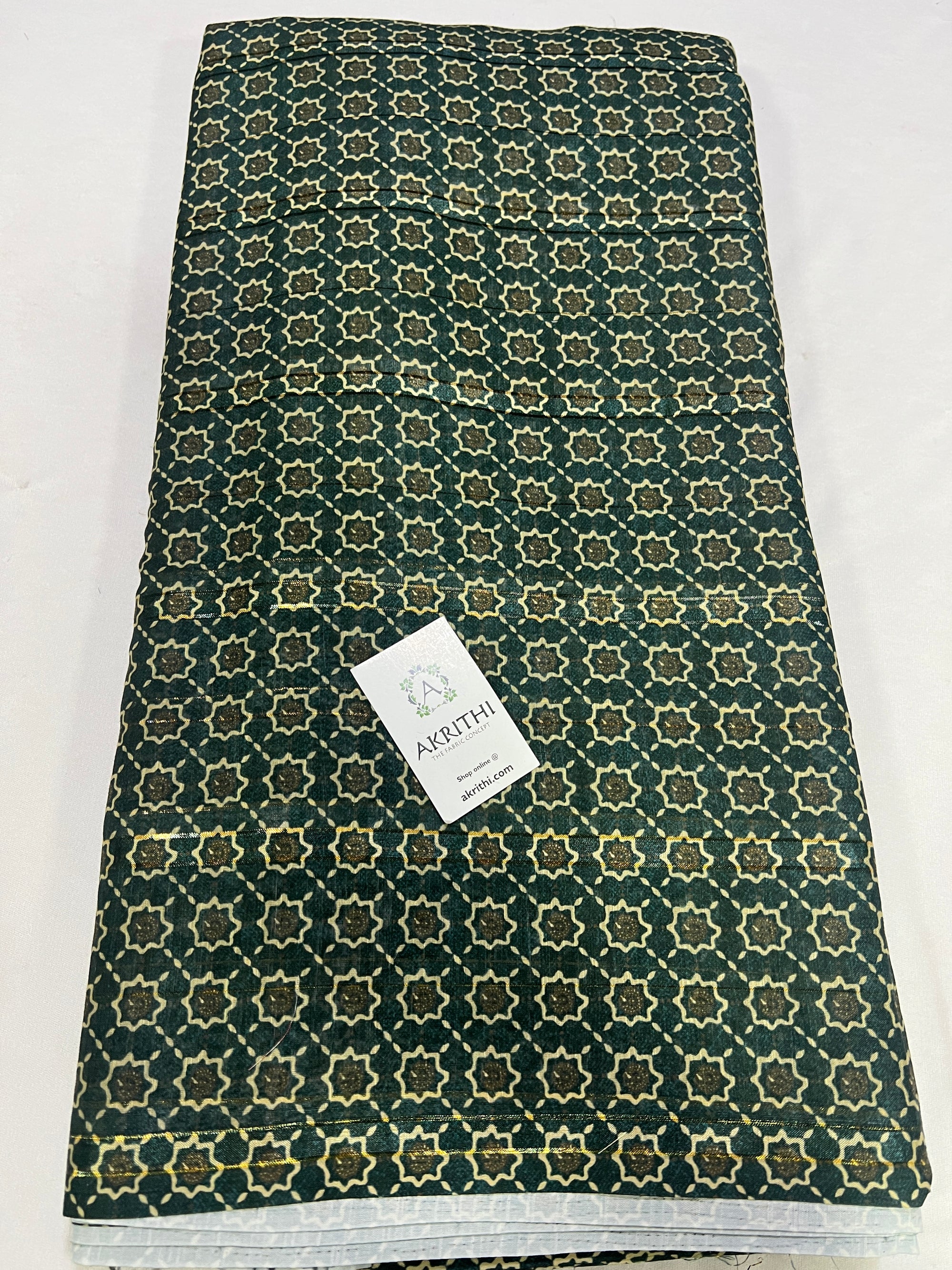 Digital printed munga cotton fabric with Zari lines