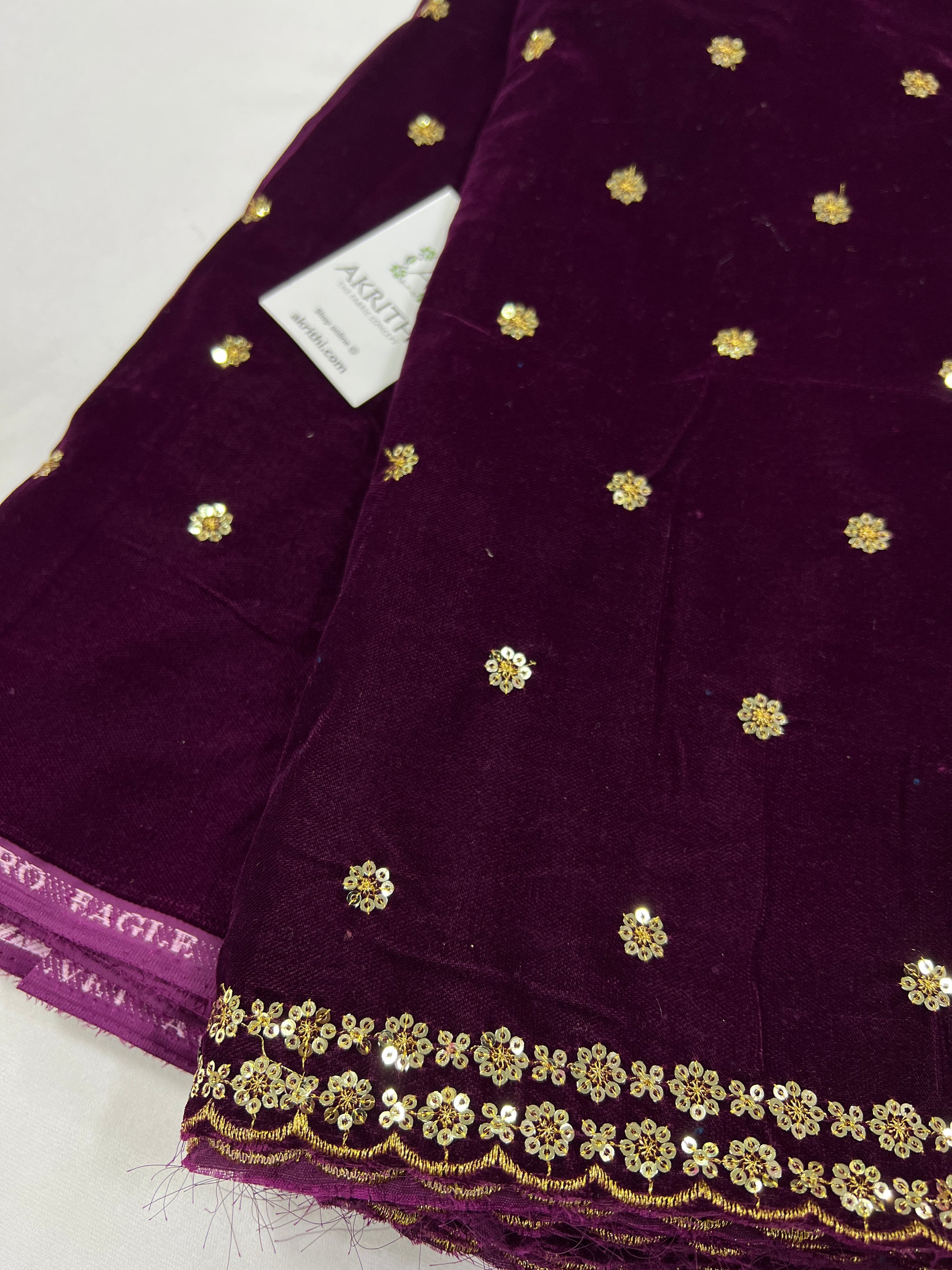 Embroidery on micro velvet fabric