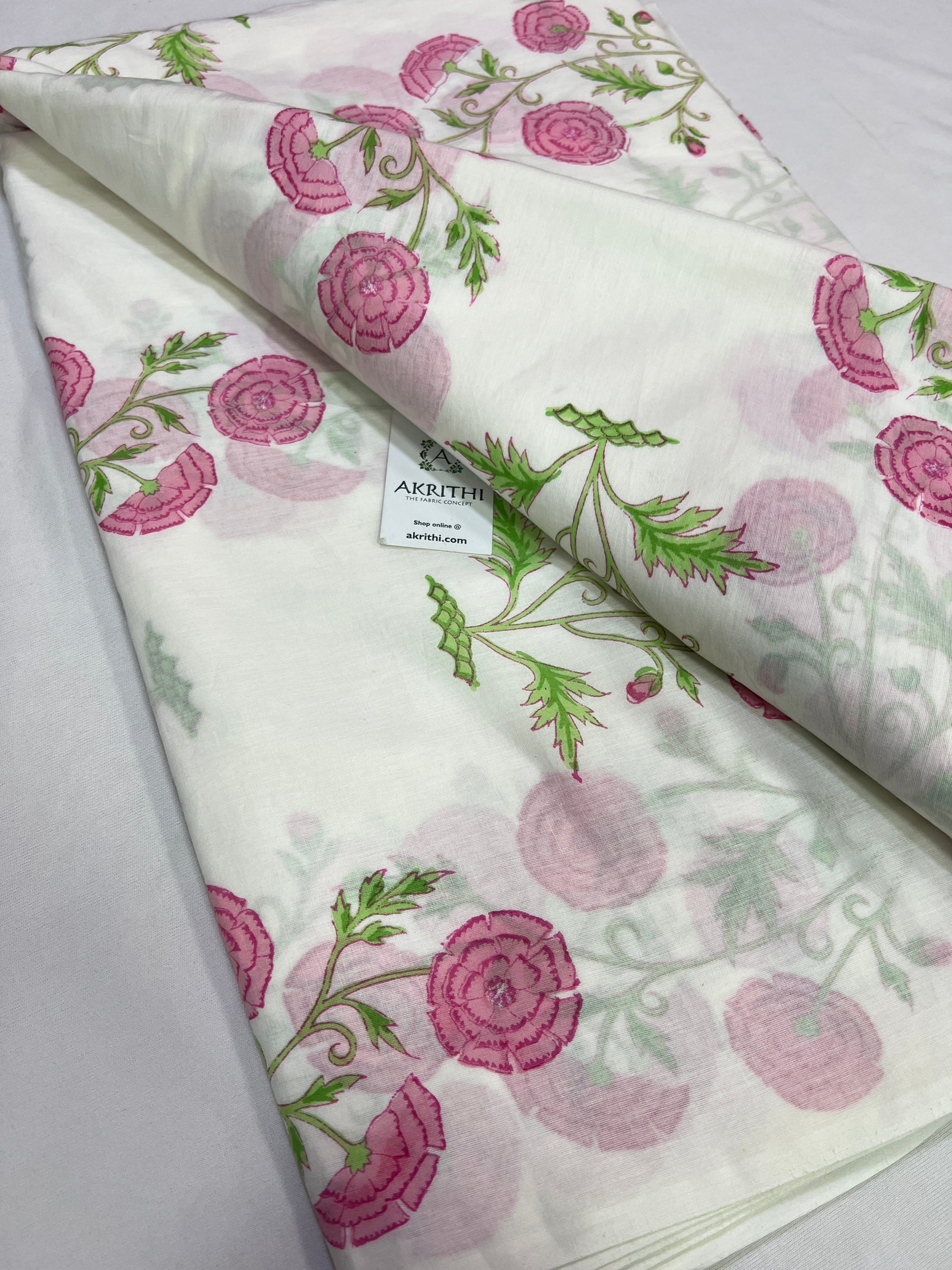 Hand block Printed pure mul cotton fabric