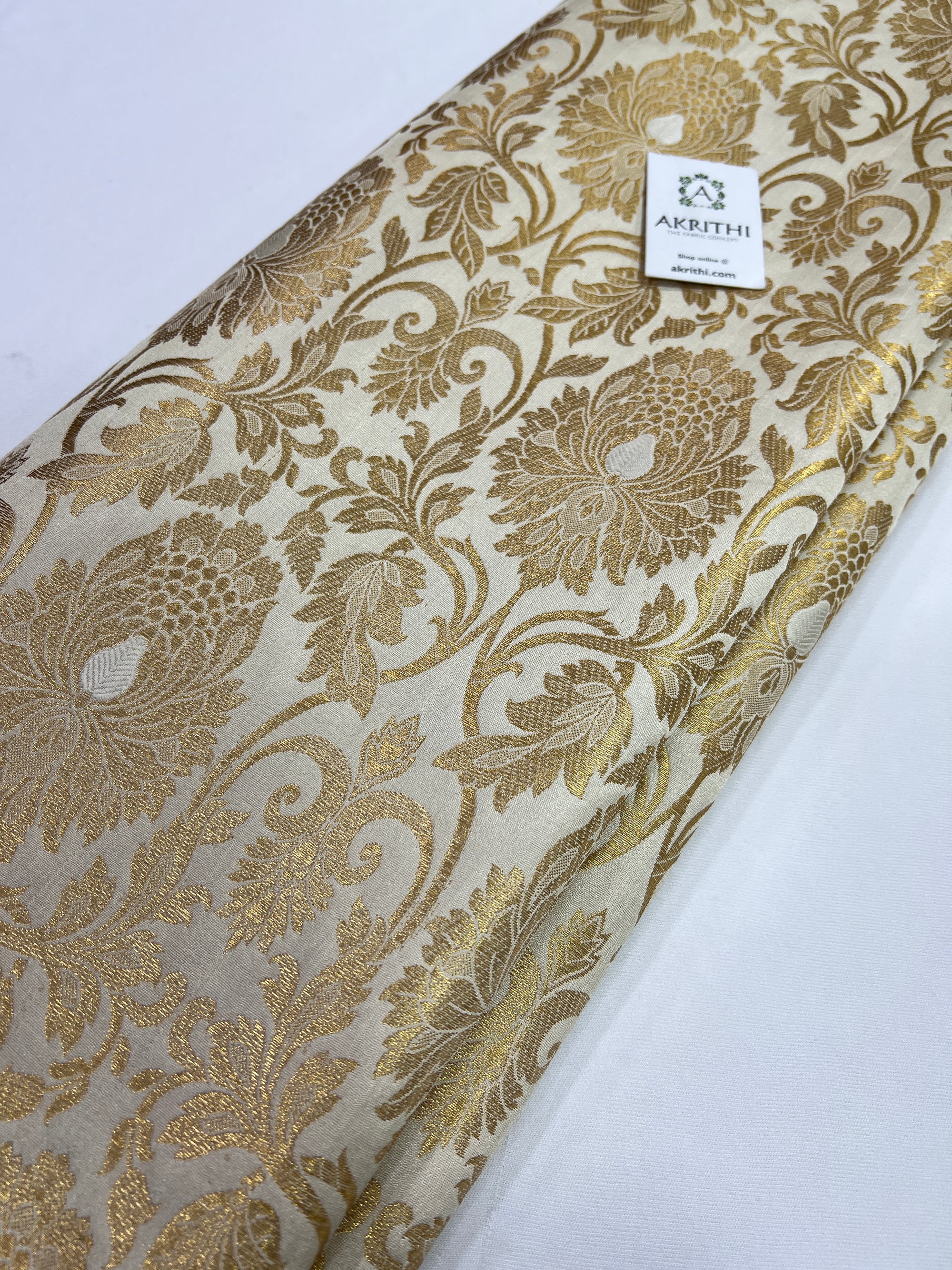 Banarasi brocade fabric off white