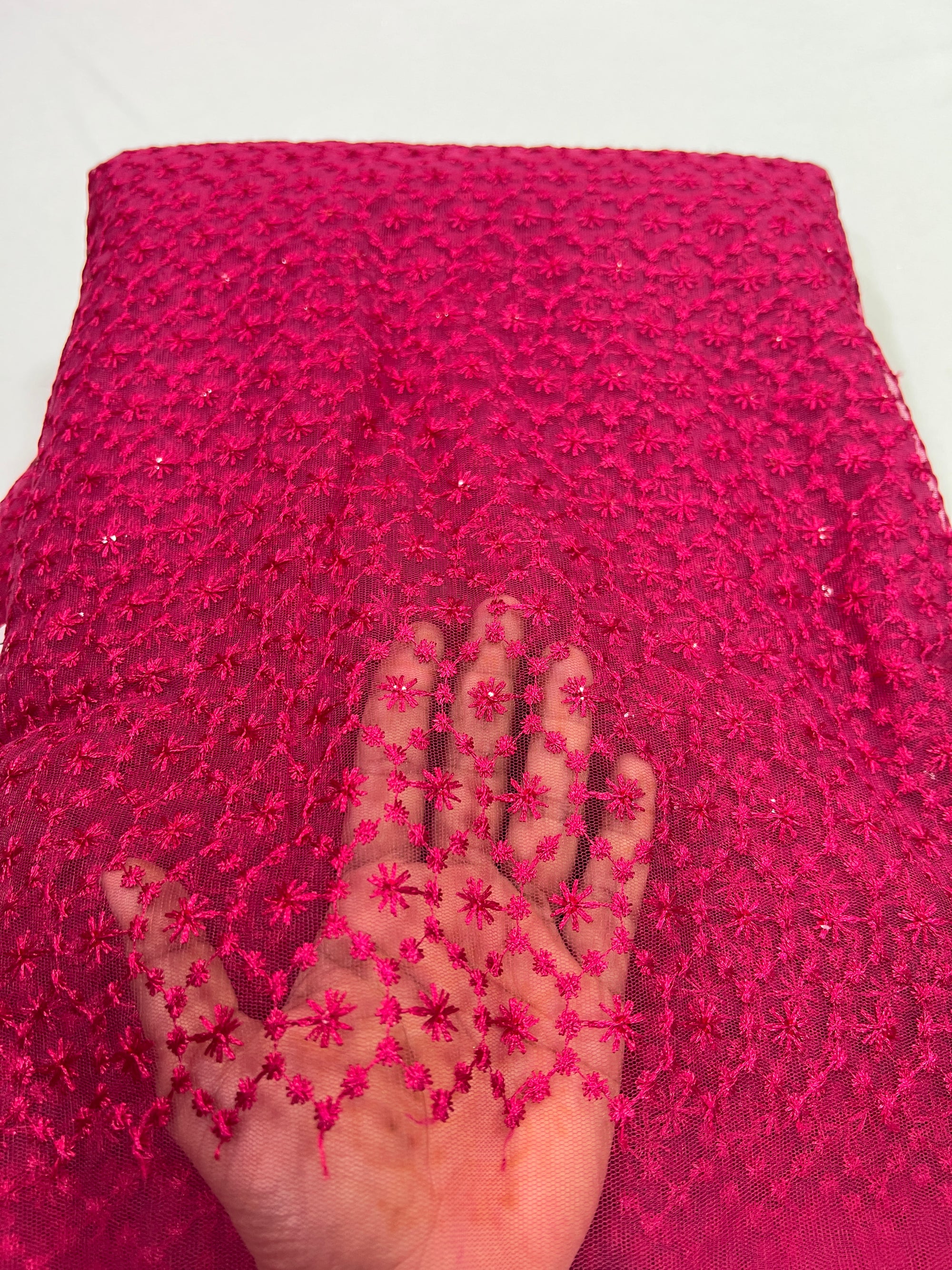 Embroidery on net fabric