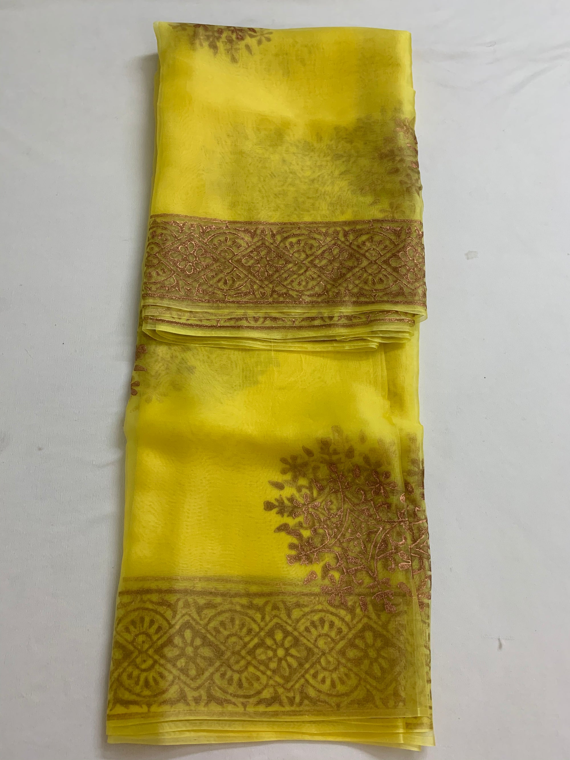 BLOCK PRINTED PURE SILK ORGANZA SAREE