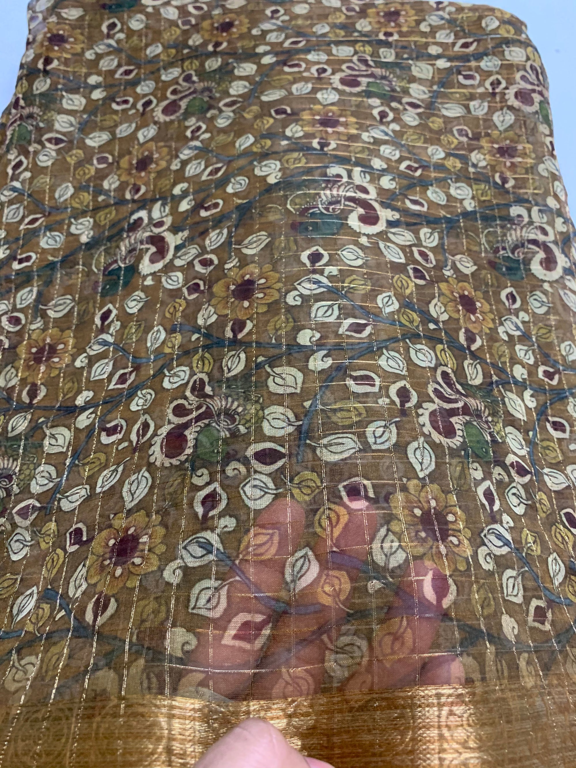 Printed organza with border and zari checks
