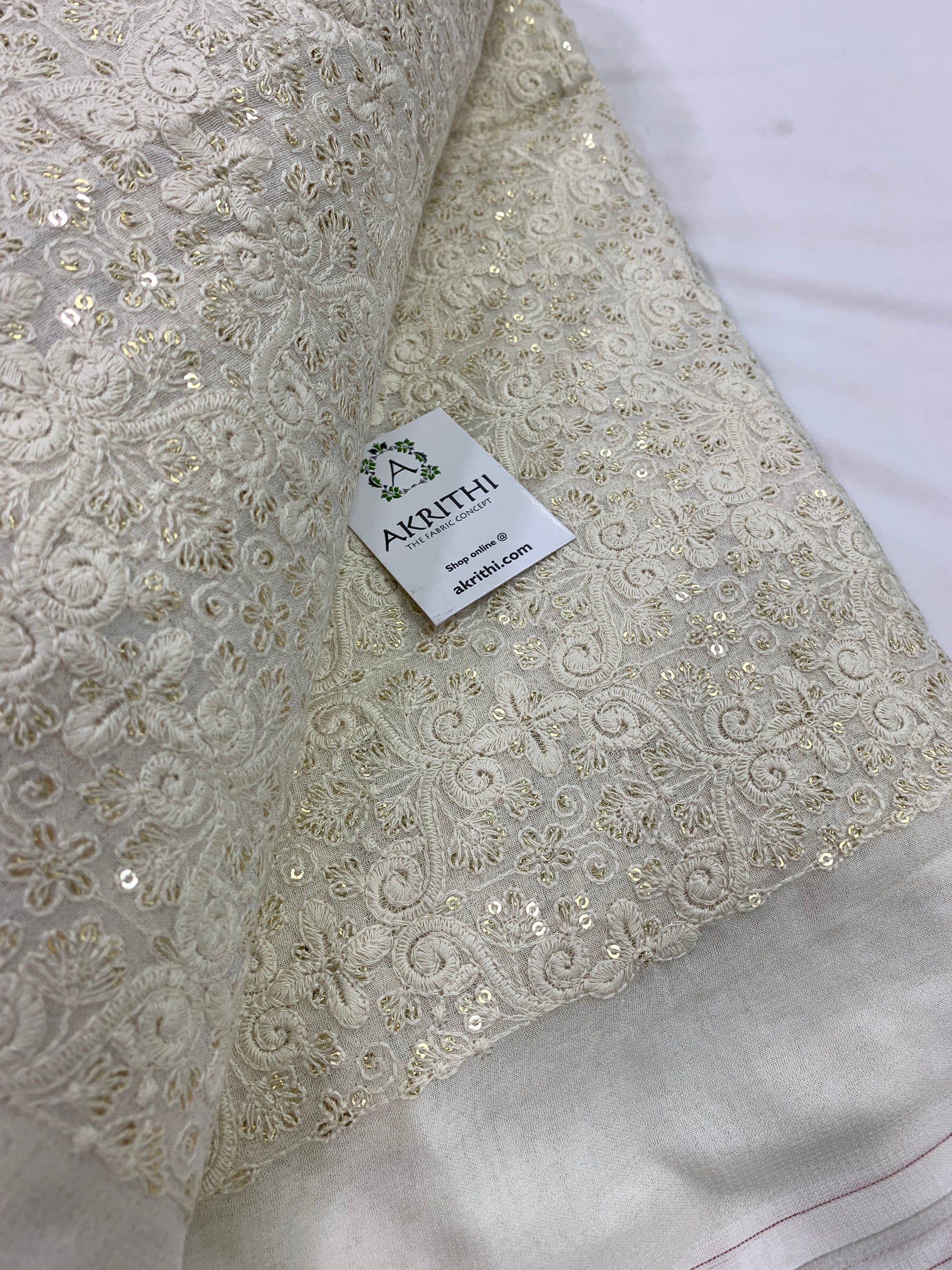 Embroidery on dyeable pure georgette fabric 80 cms cut