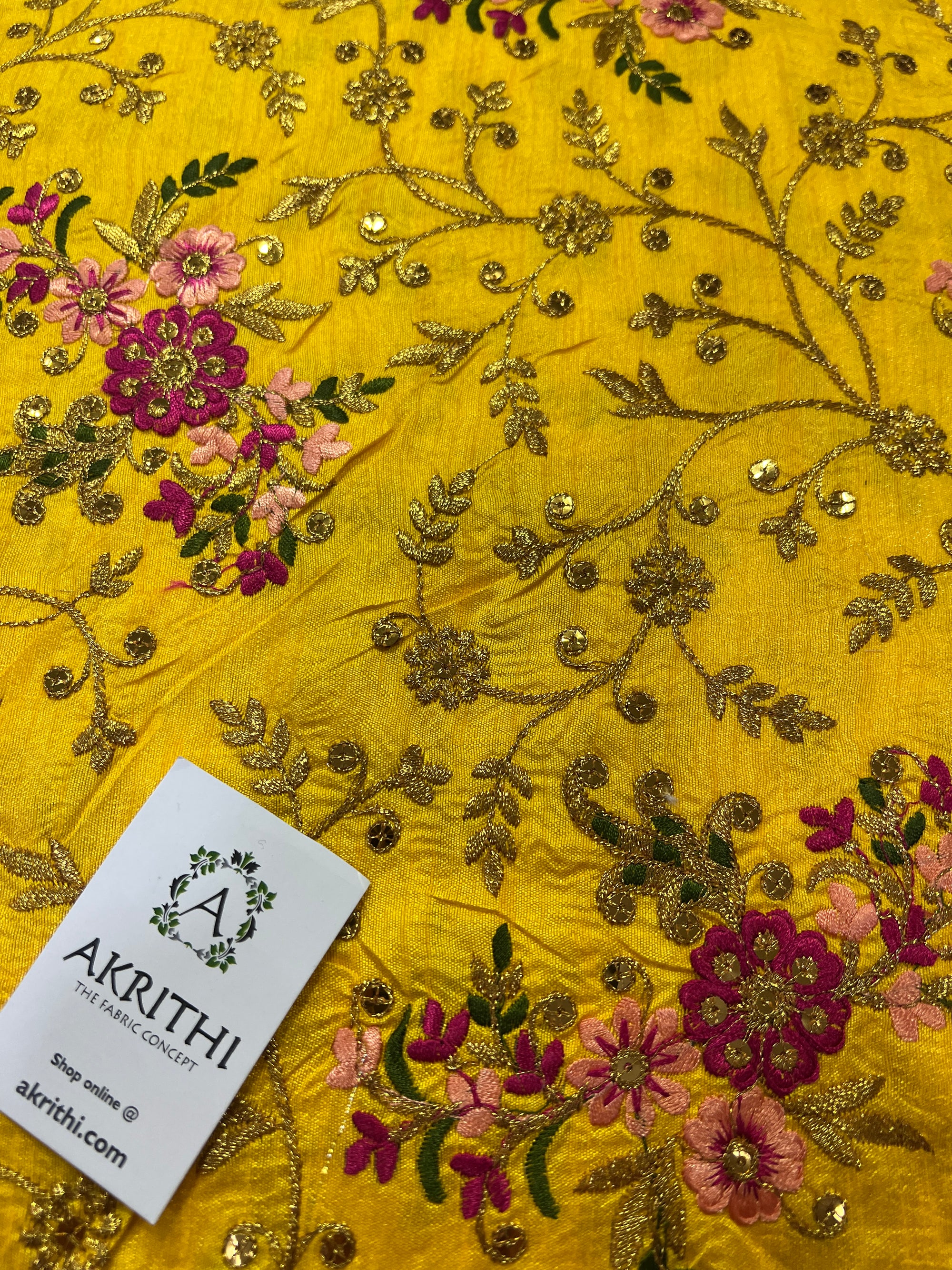 Embroidery on raw silk fabric 80 cms cut