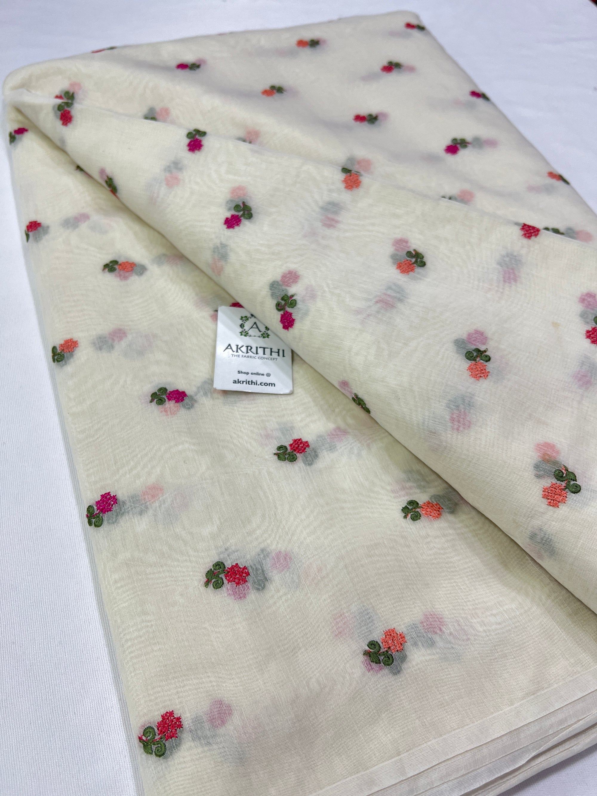 HANDLOOM MUL CHANDERI EMBROIDERED FABRIC