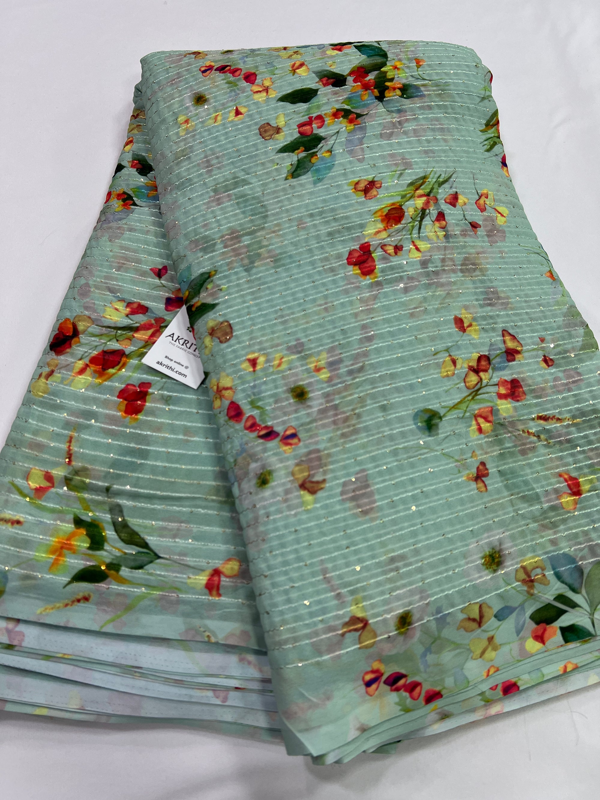 Digital printed georgette fabric with sequins work
