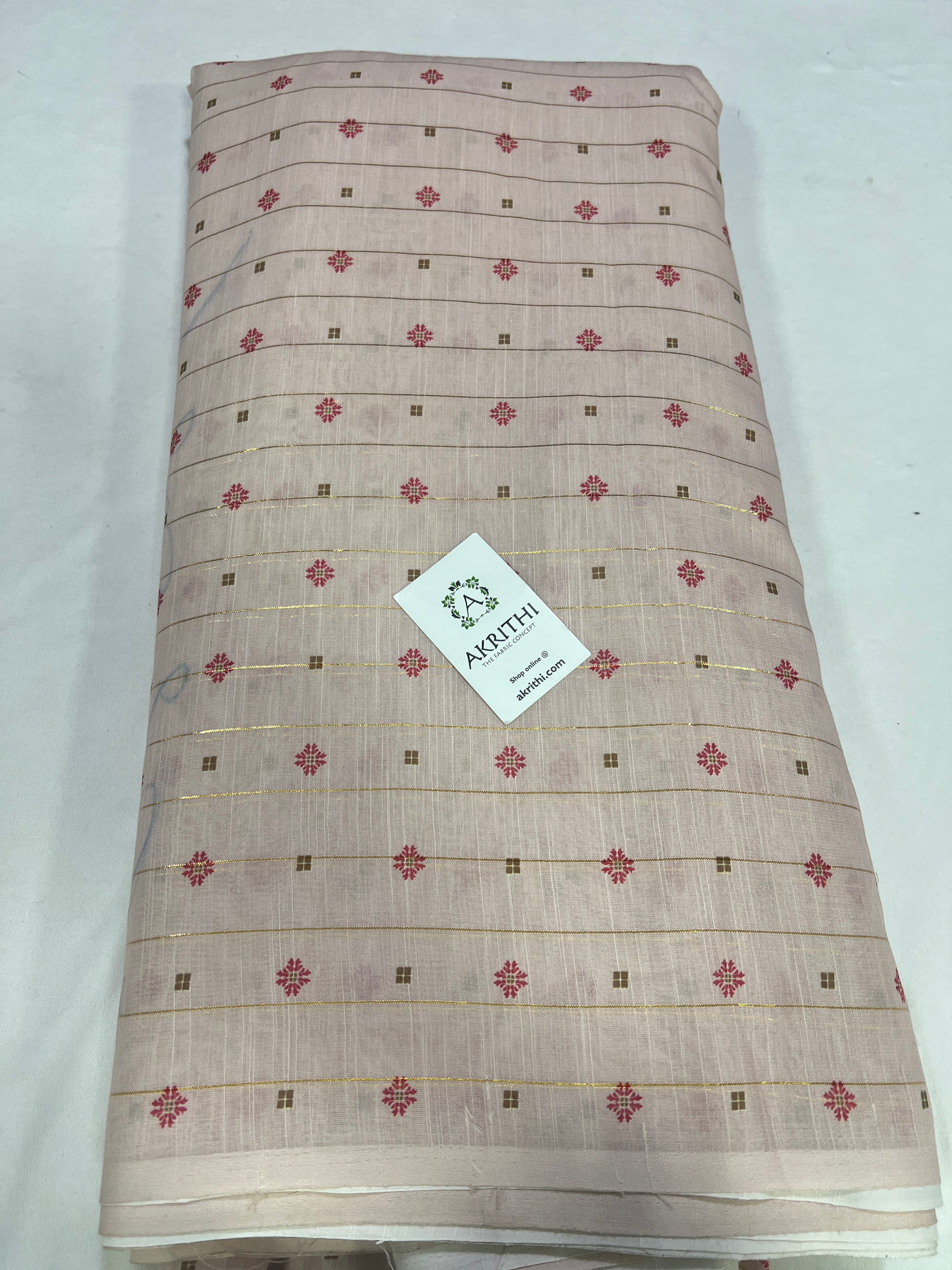 Digital printed munga cotton fabric with Zari lines