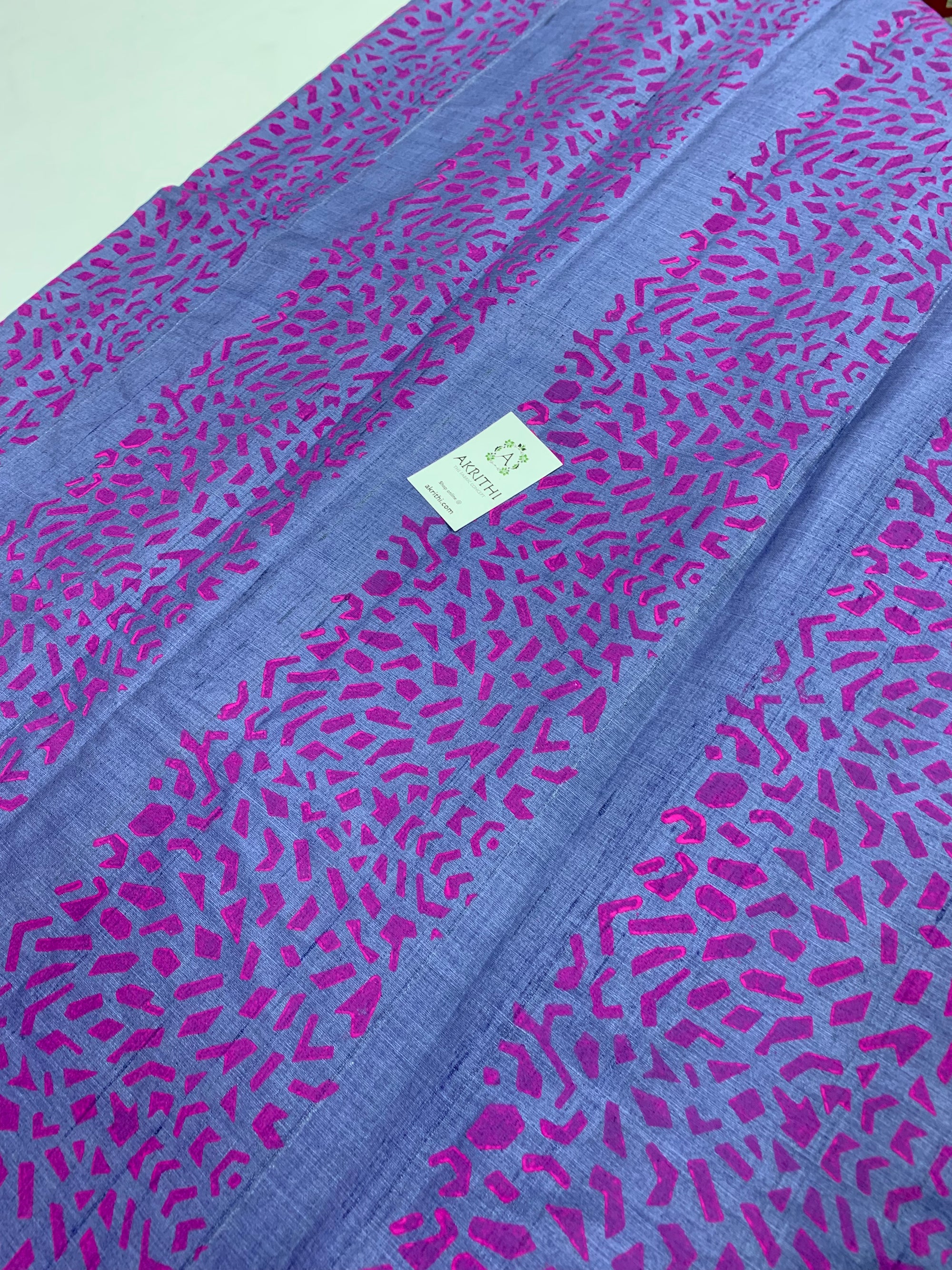 Block printed Handloom pure tussar silk saree