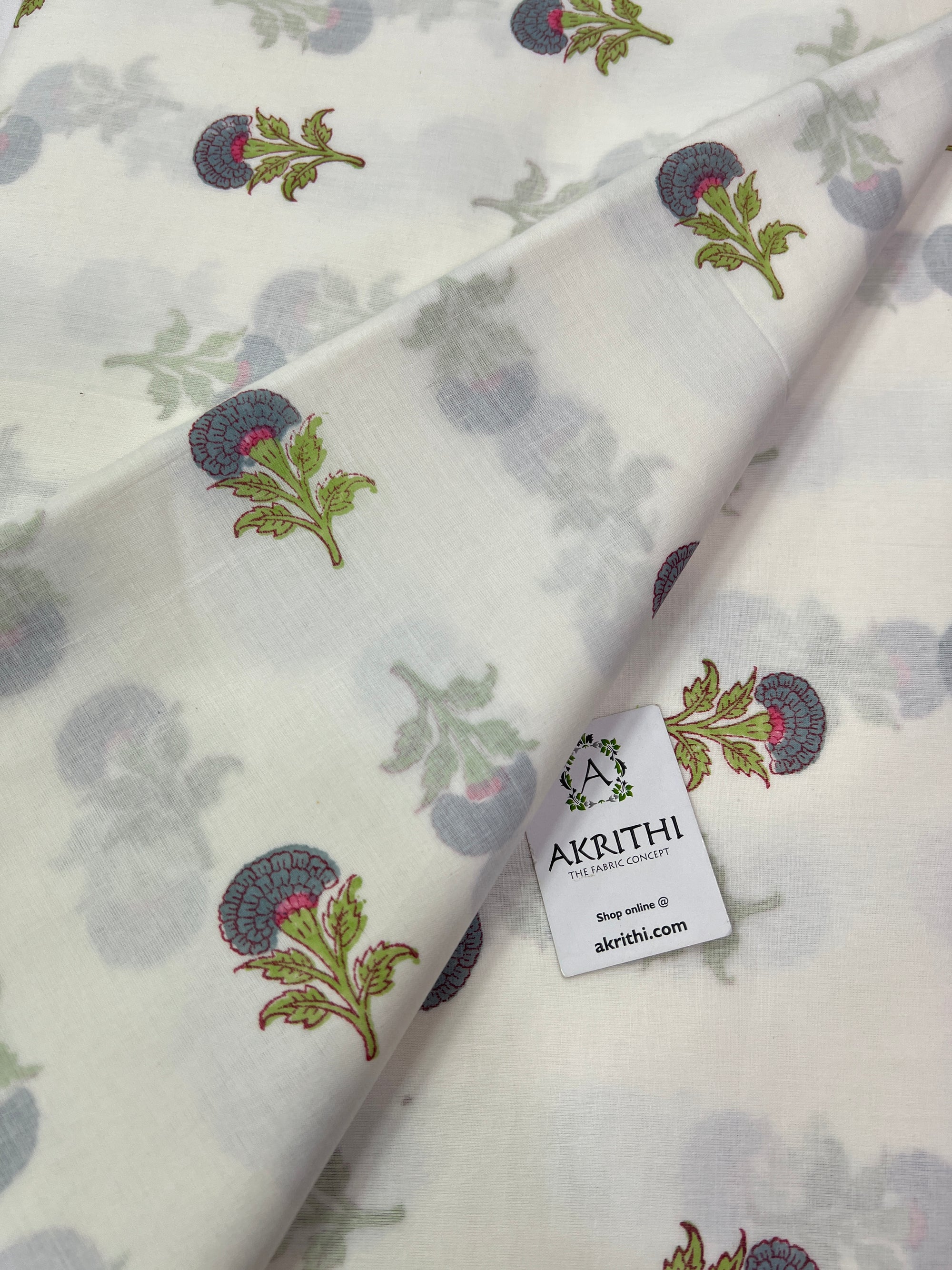 Hand Block Printed pure mul cotton fabric