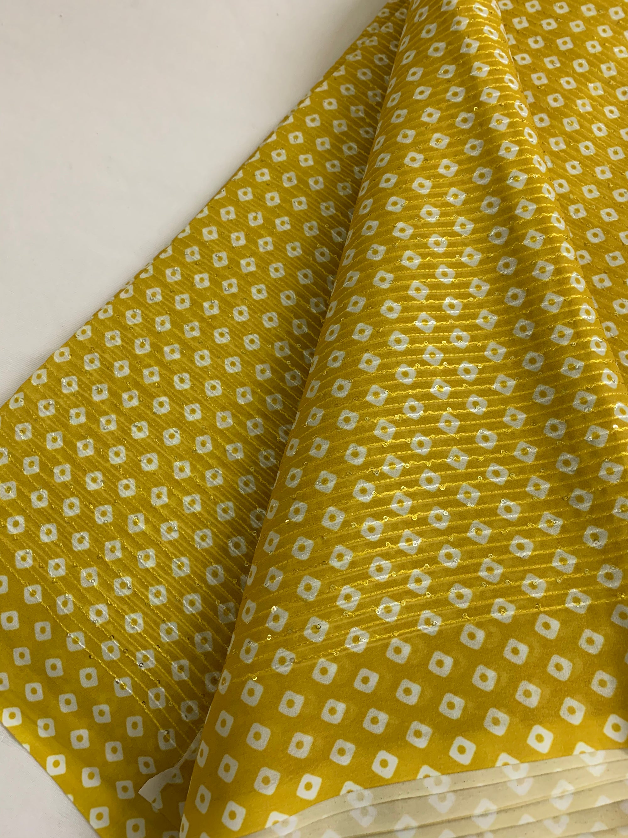 Embroidery on bandhani georgette fabric