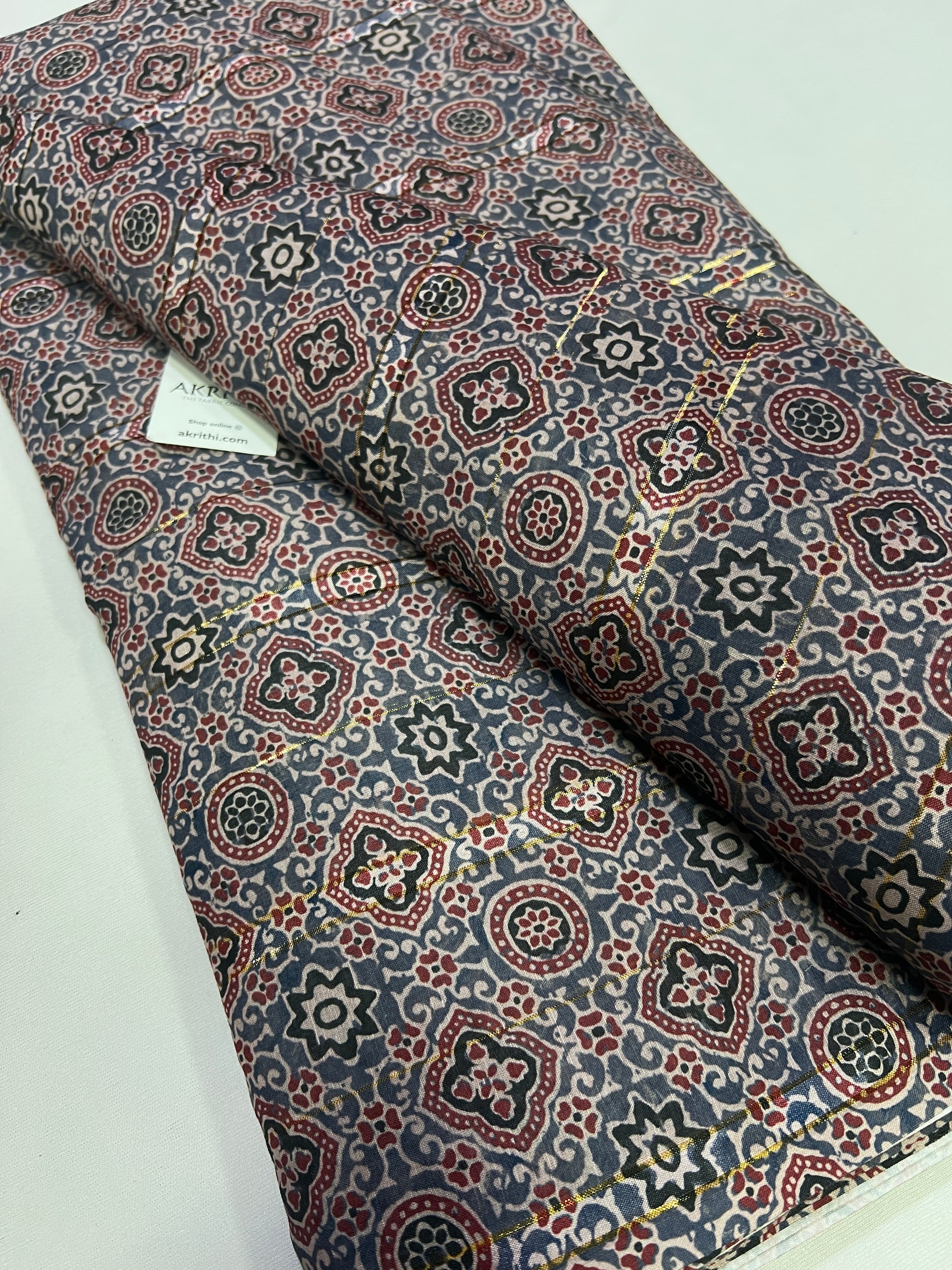 Digital printed munga cotton fabric with Zari lines