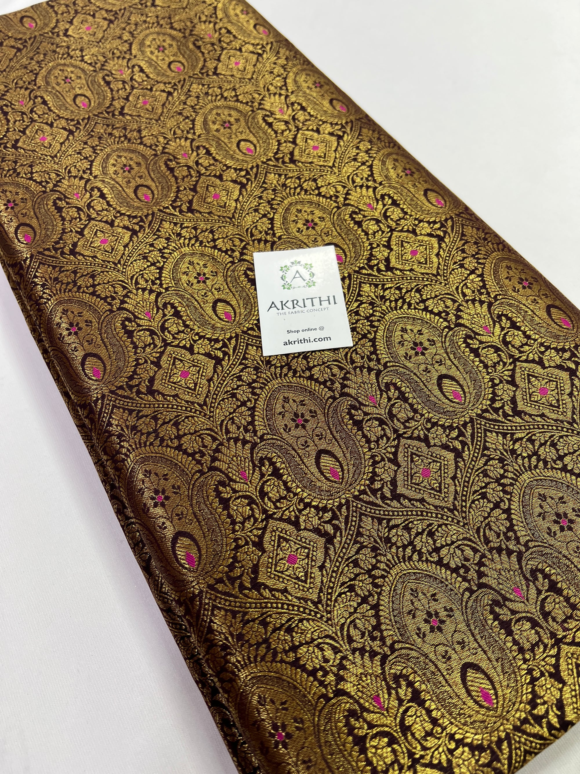 Handloom Banarasi brocade fabric with antique zari