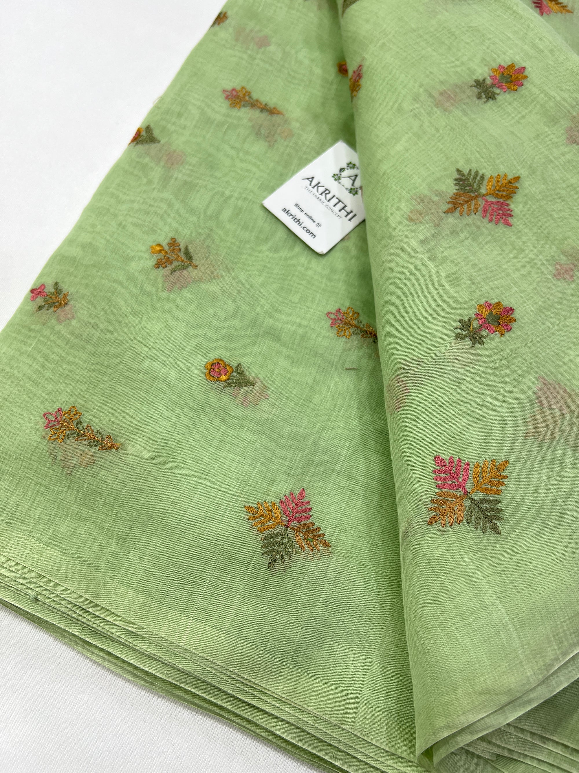 HANDLOOM MUL CHANDERI EMBROIDERED FABRIC