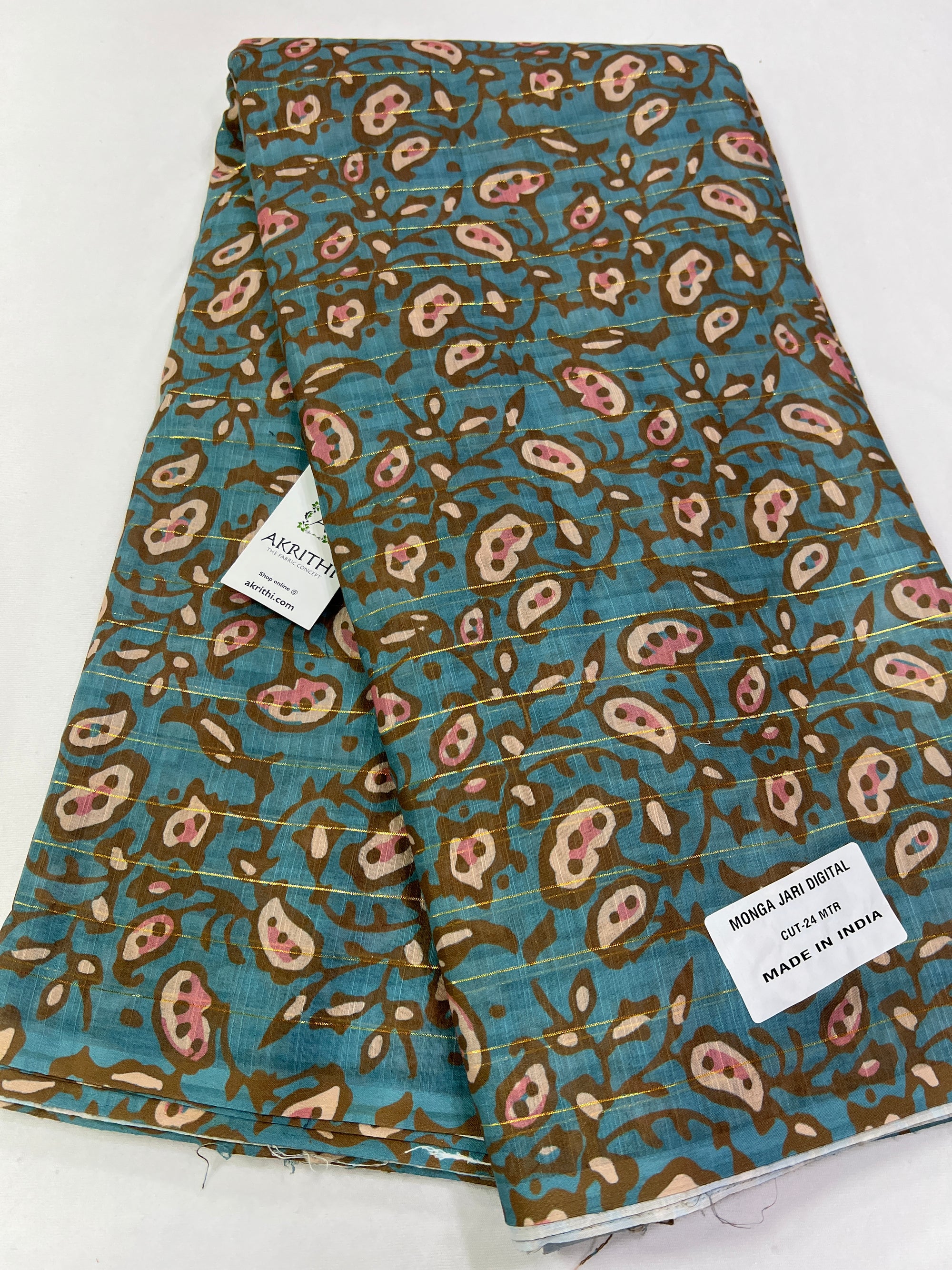 Digital printed munga cotton fabric with Zari lines