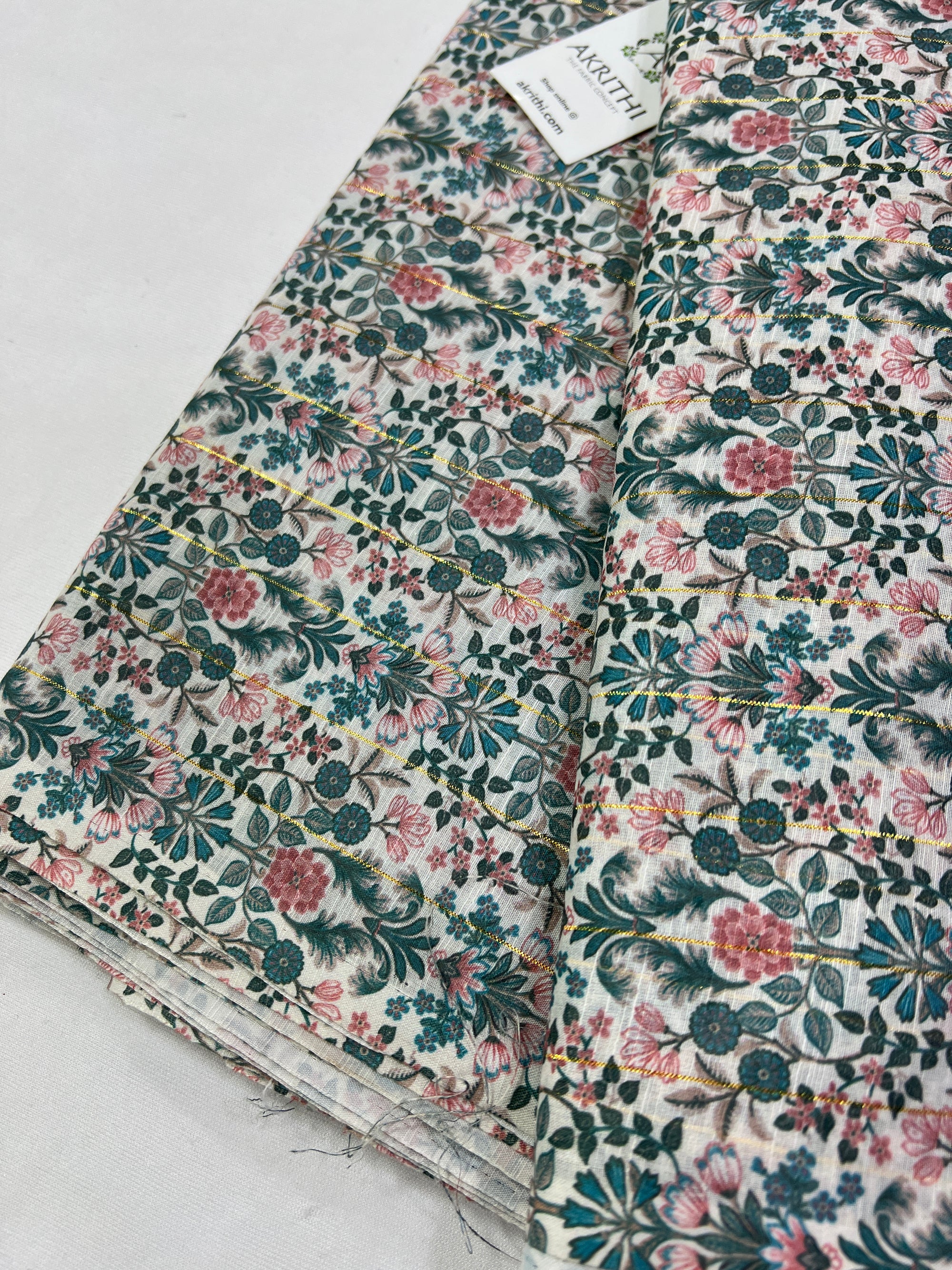 Digital printed munga cotton fabric with Zari lines