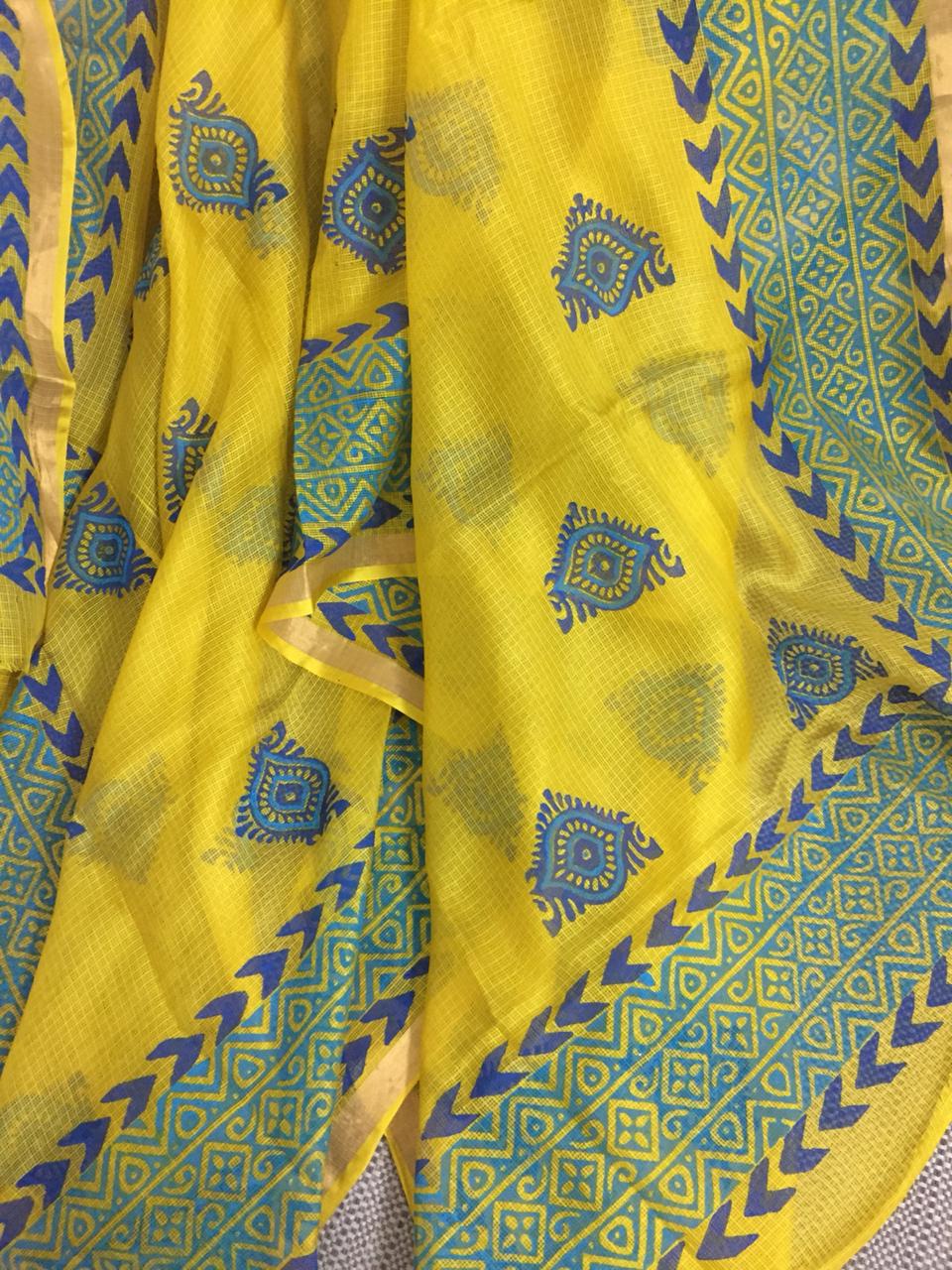Block printed Pure silk Kota Dupatta