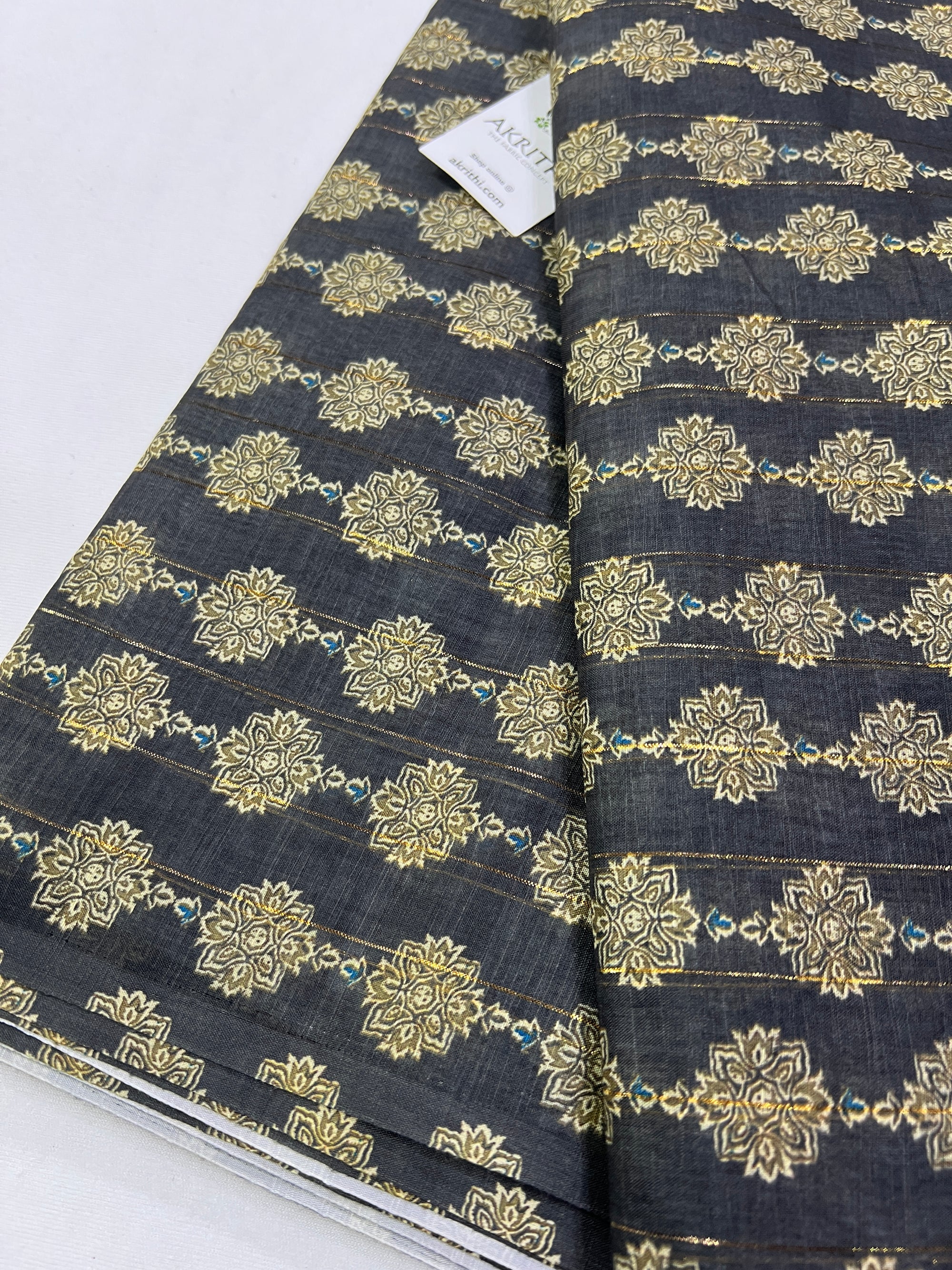 Digital printed munga cotton fabric with Zari lines