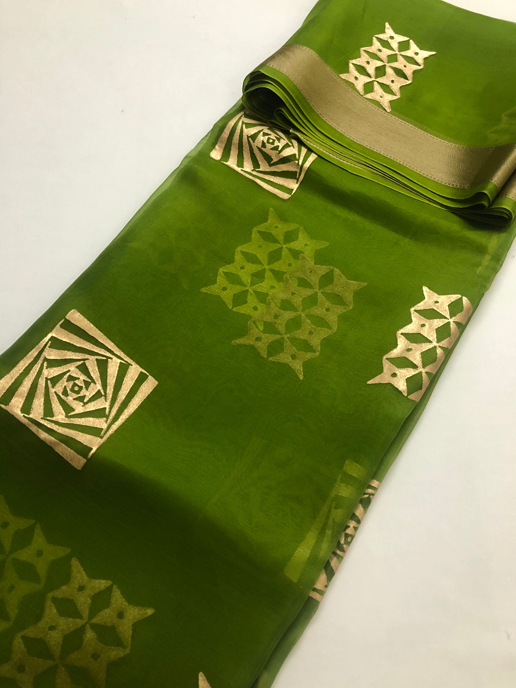 BLOCK PRINTED PURE SILK ORGANZA SAREE