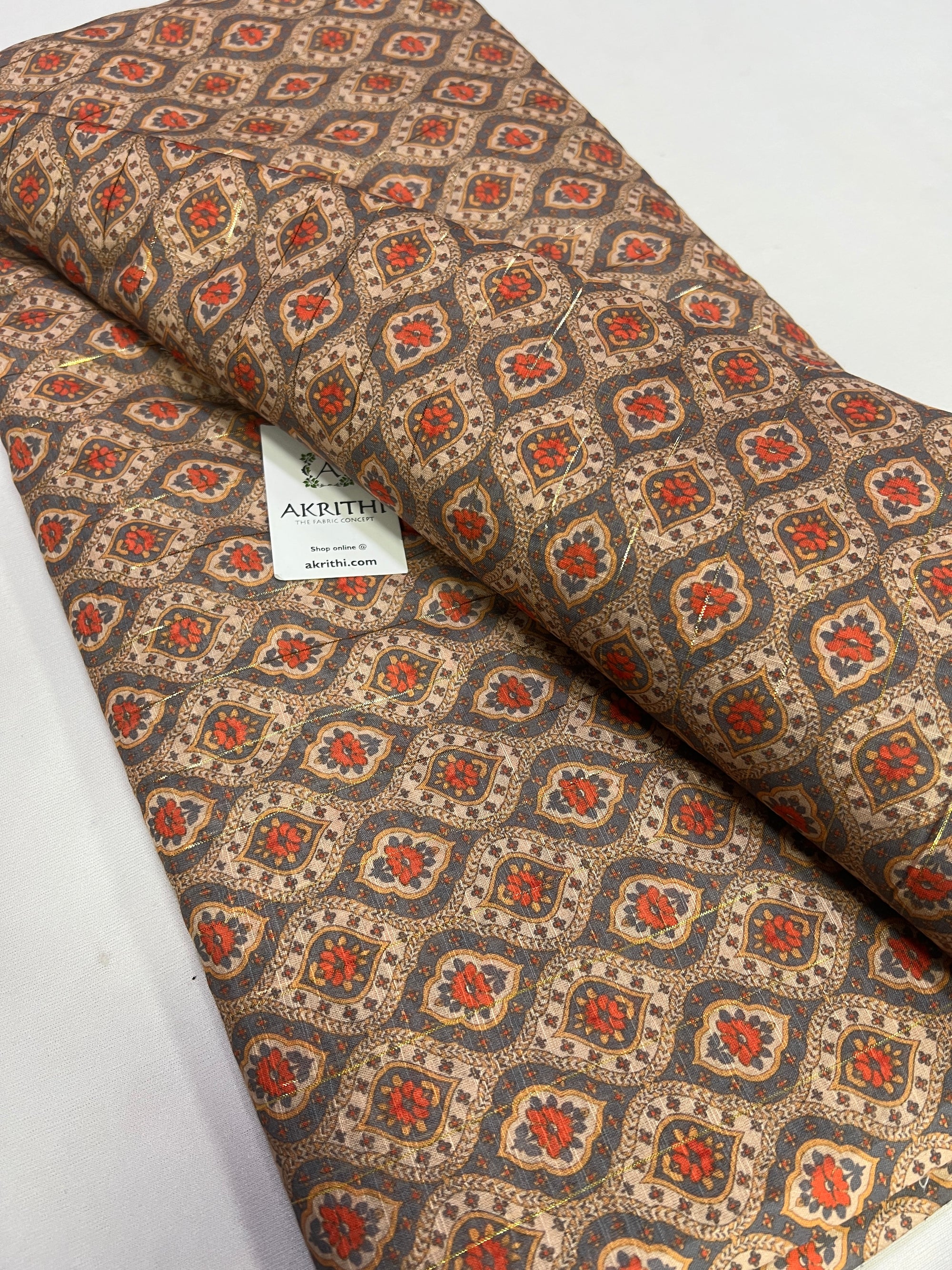 Digital printed munga cotton fabric with Zari lines