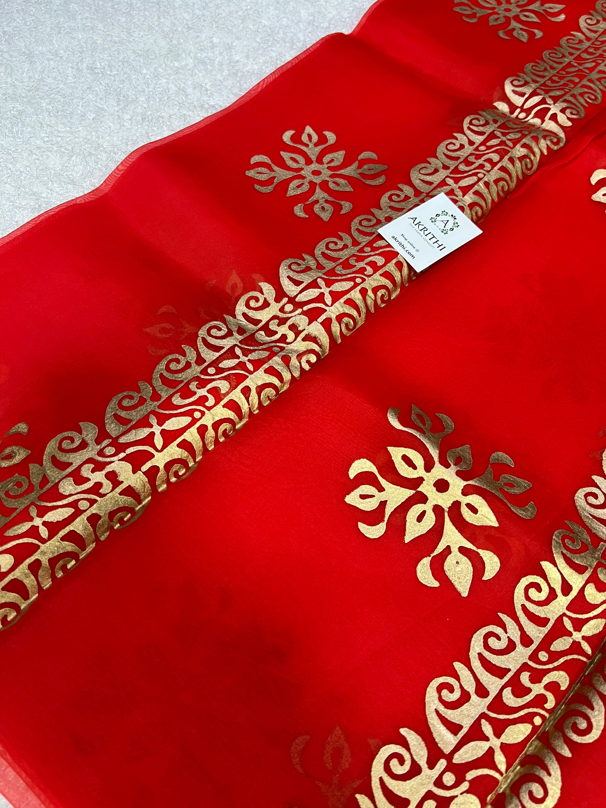 BLOCK PRINTED PURE SILK ORGANZA SAREE