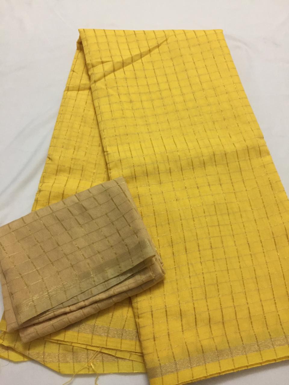 Silk zari checks saree with contrast blouse