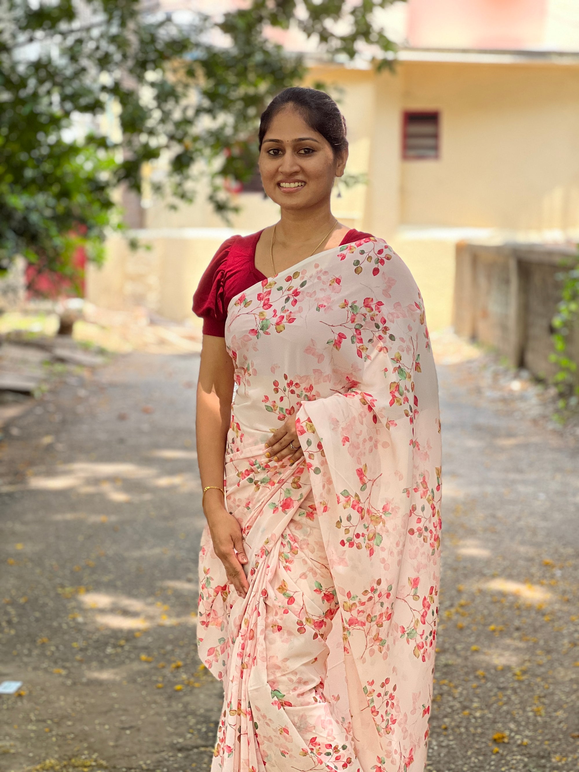 Digital floral printed georgette saree