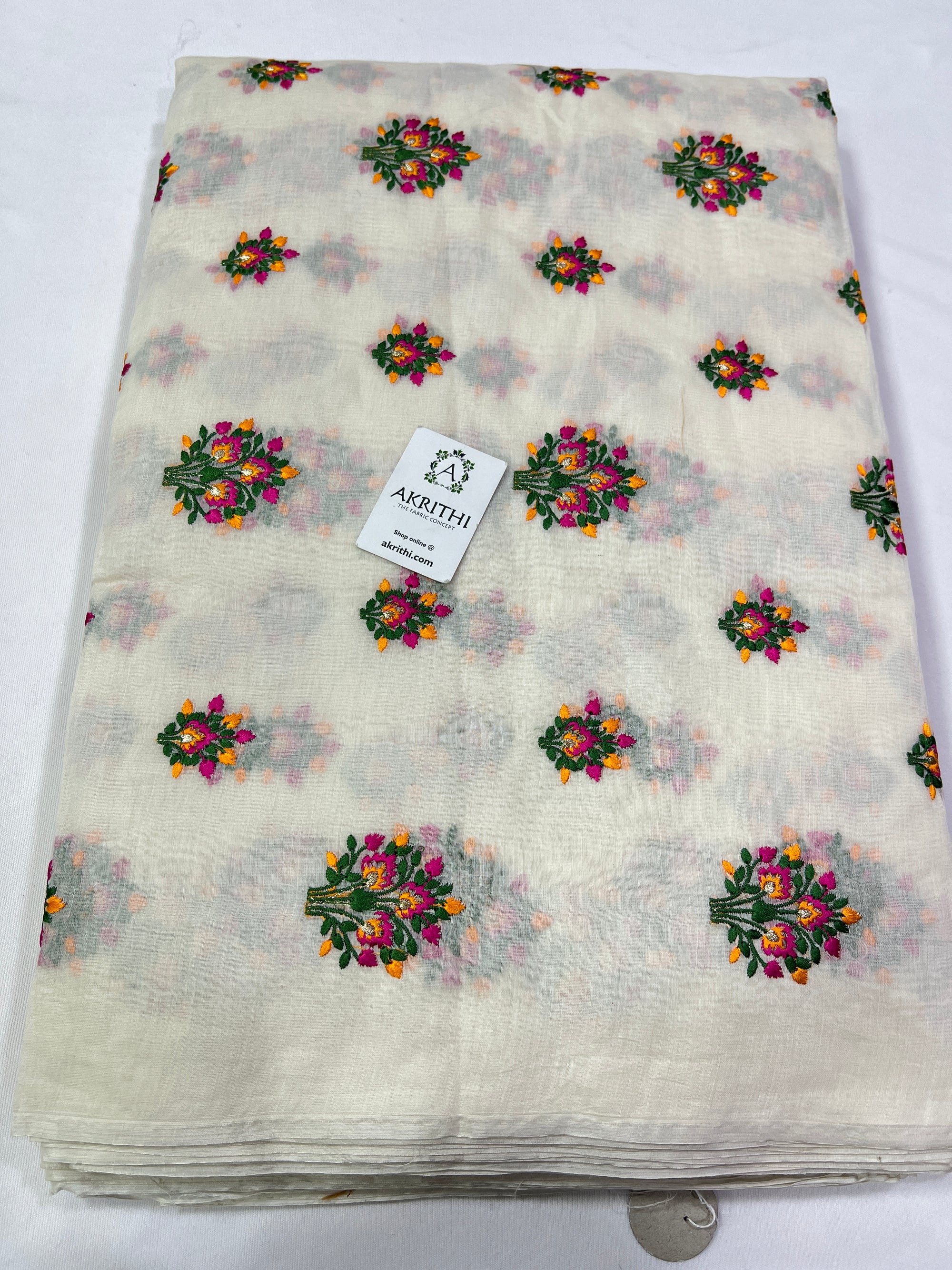 HANDLOOM MUL CHANDERI EMBROIDERED FABRIC
