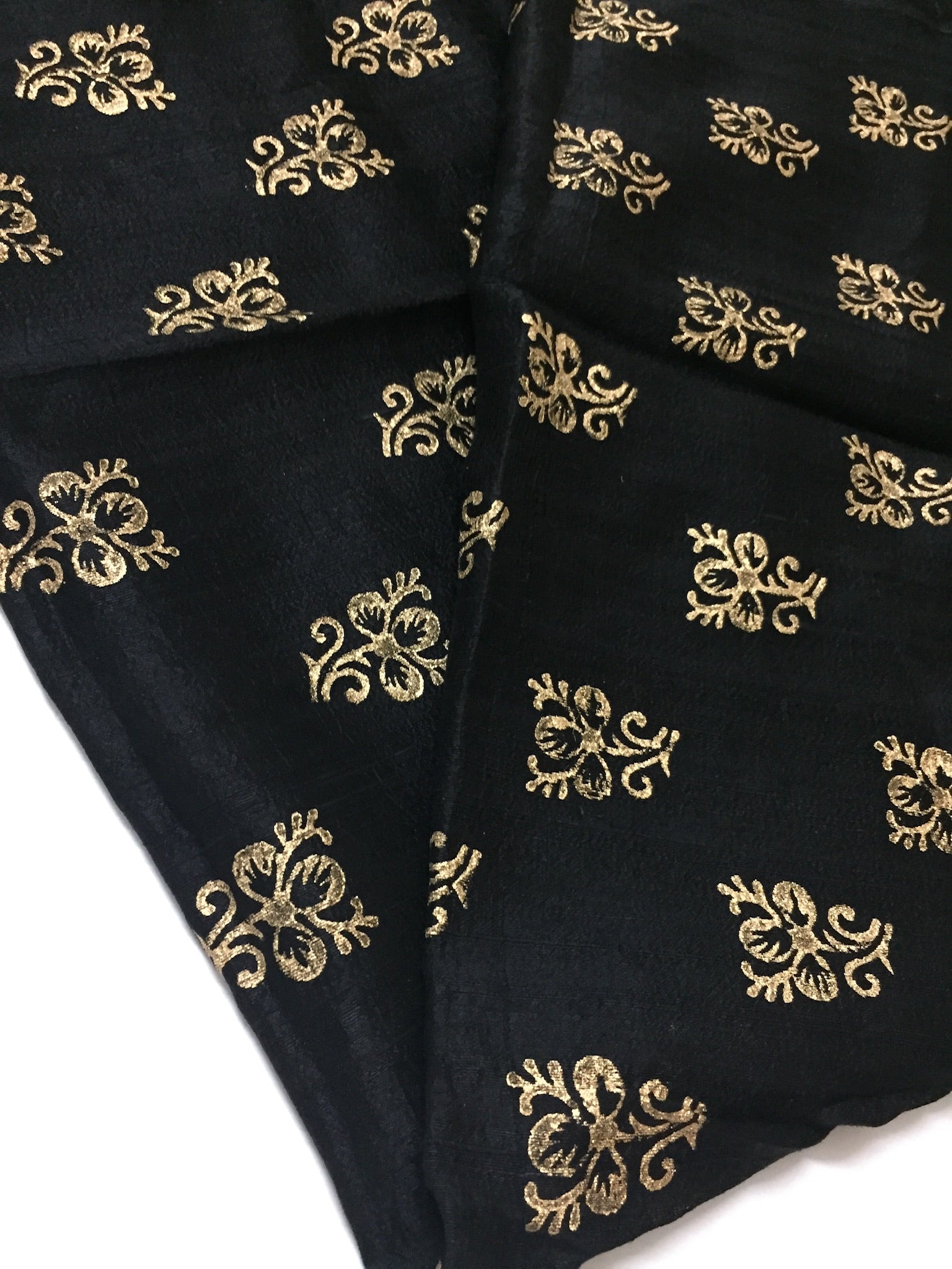 Dupion pure raw silk half and half saree with block print