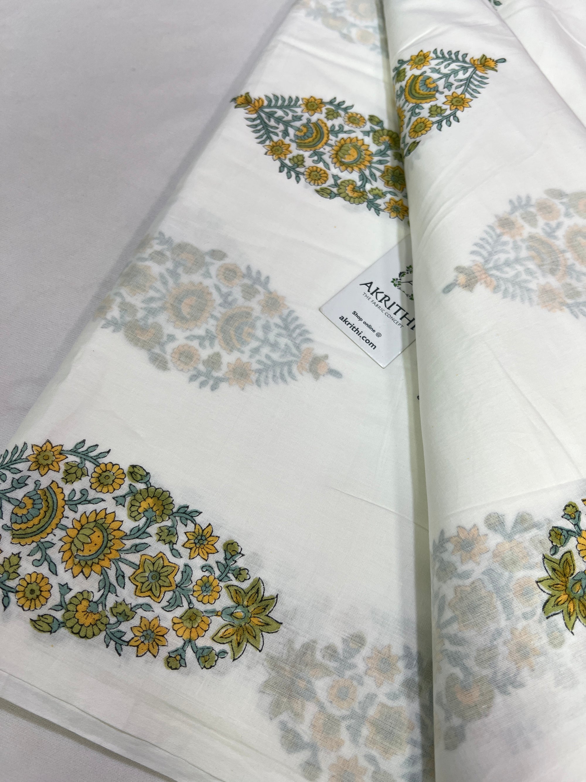 Hand block Printed pure mul cotton fabric