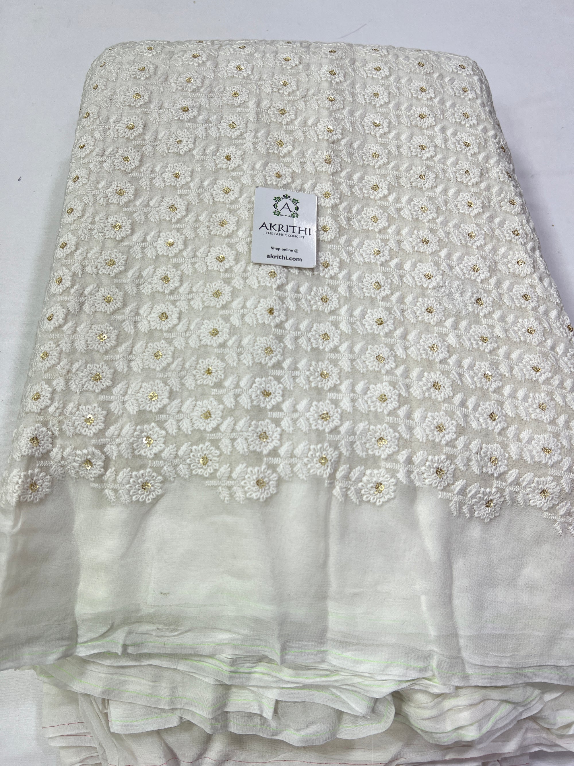 Heavy Embroidery on dyeable white Georgette fabric