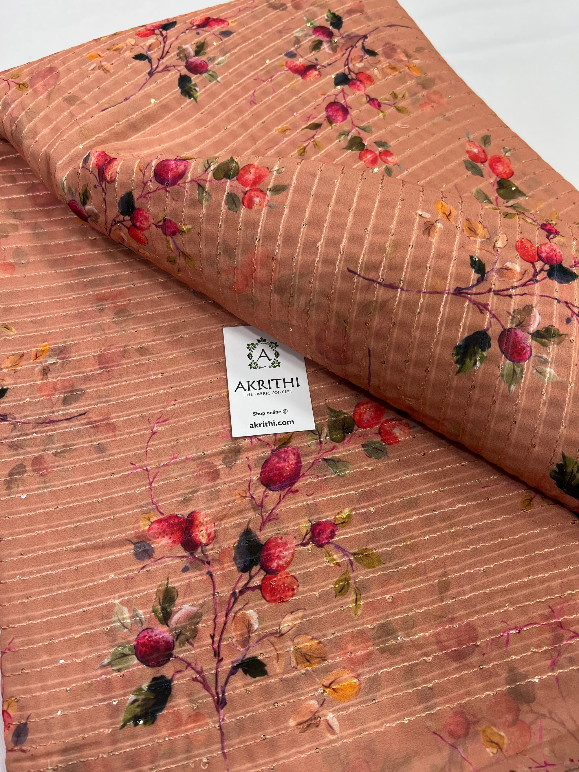 Digital printed georgette fabric with sequins work