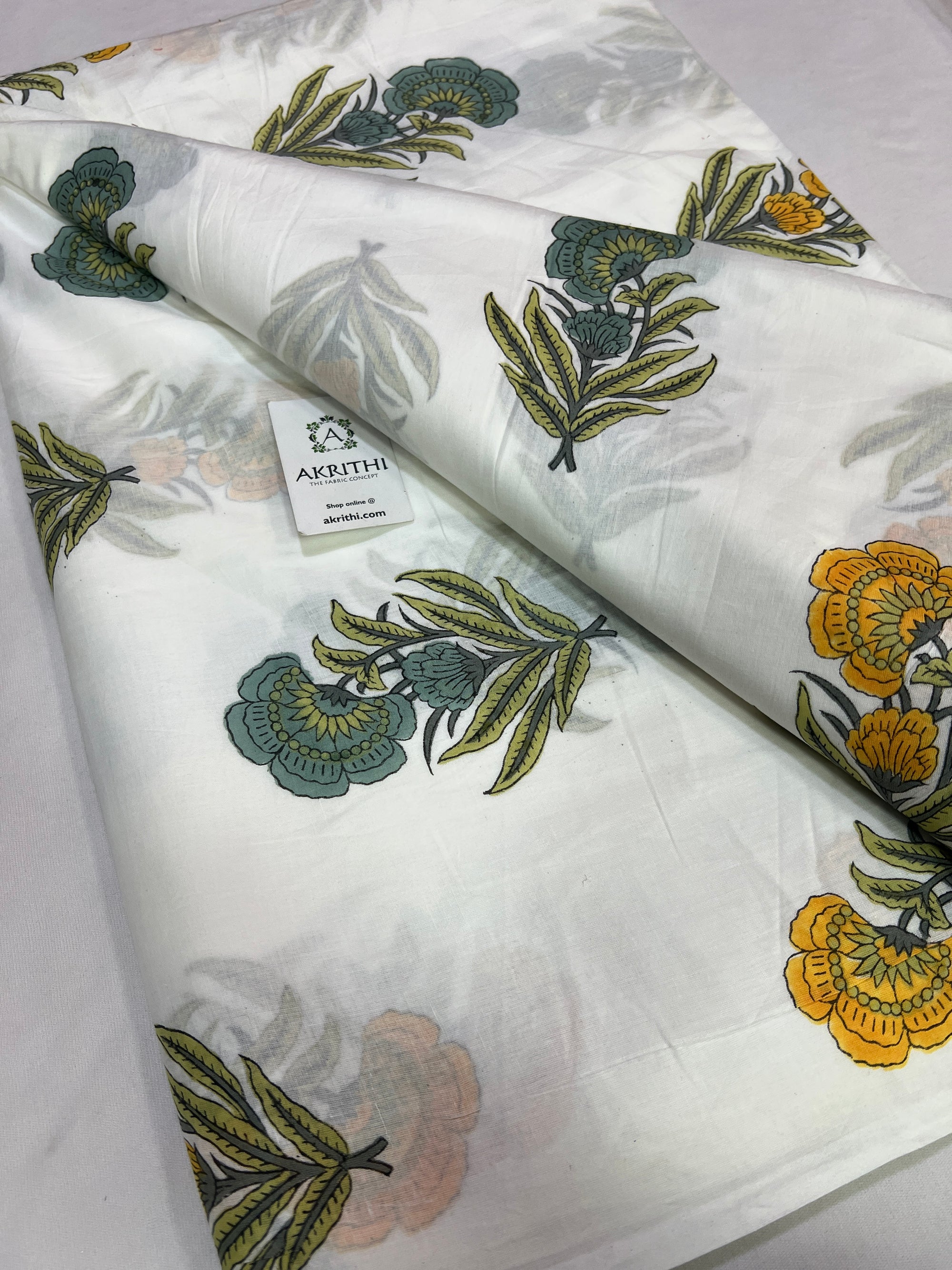 Hand block Printed pure mul cotton fabric