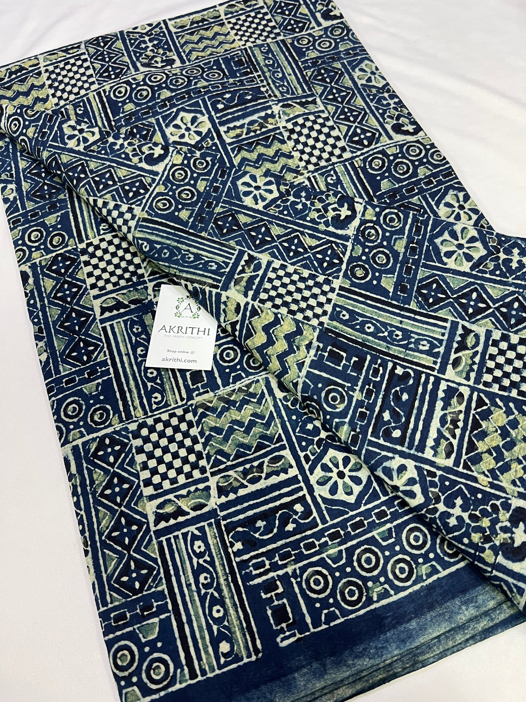 Hand block Printed ajrakh pure cotton fabric