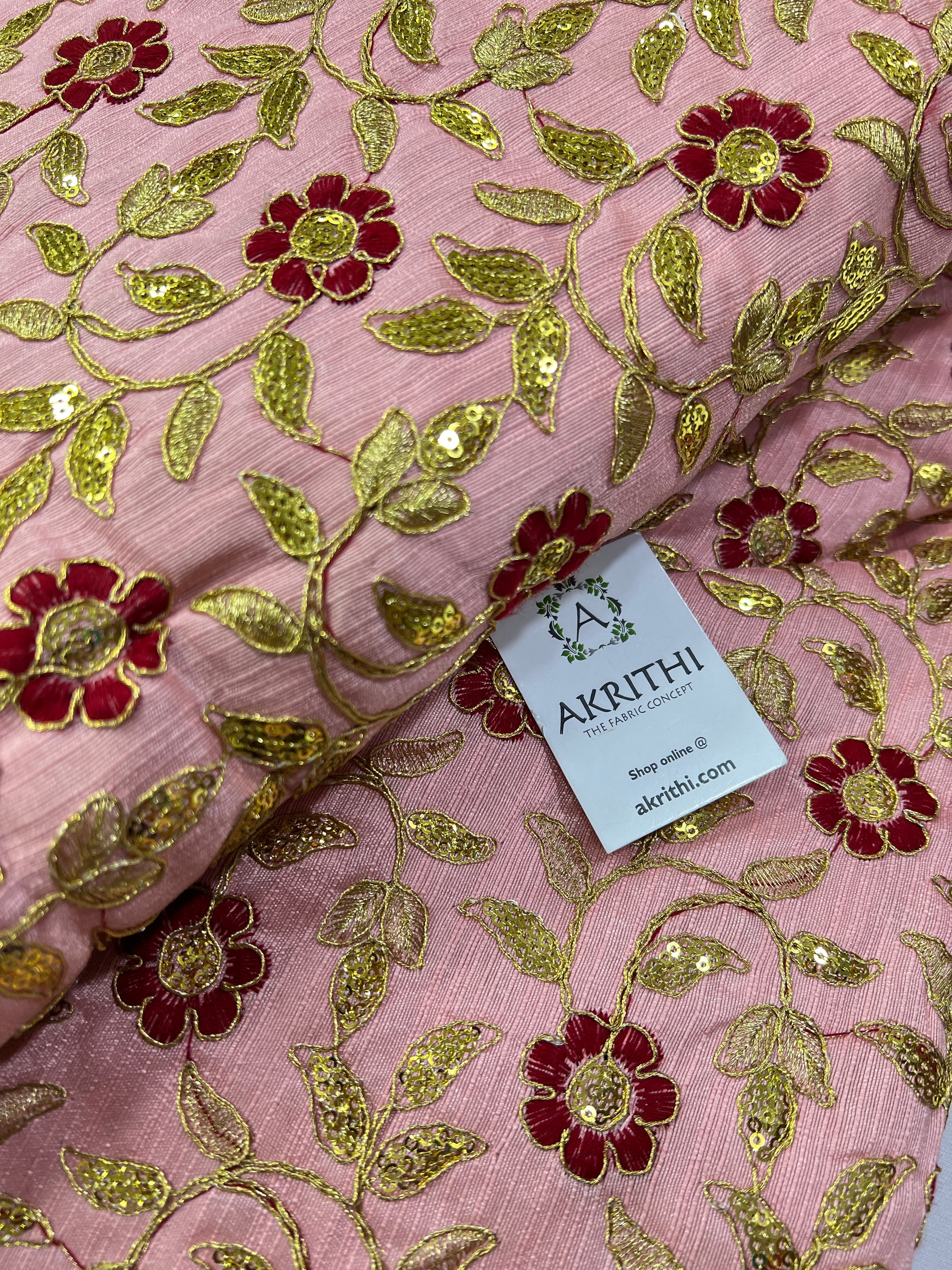 Embroidery on raw silk fabric
