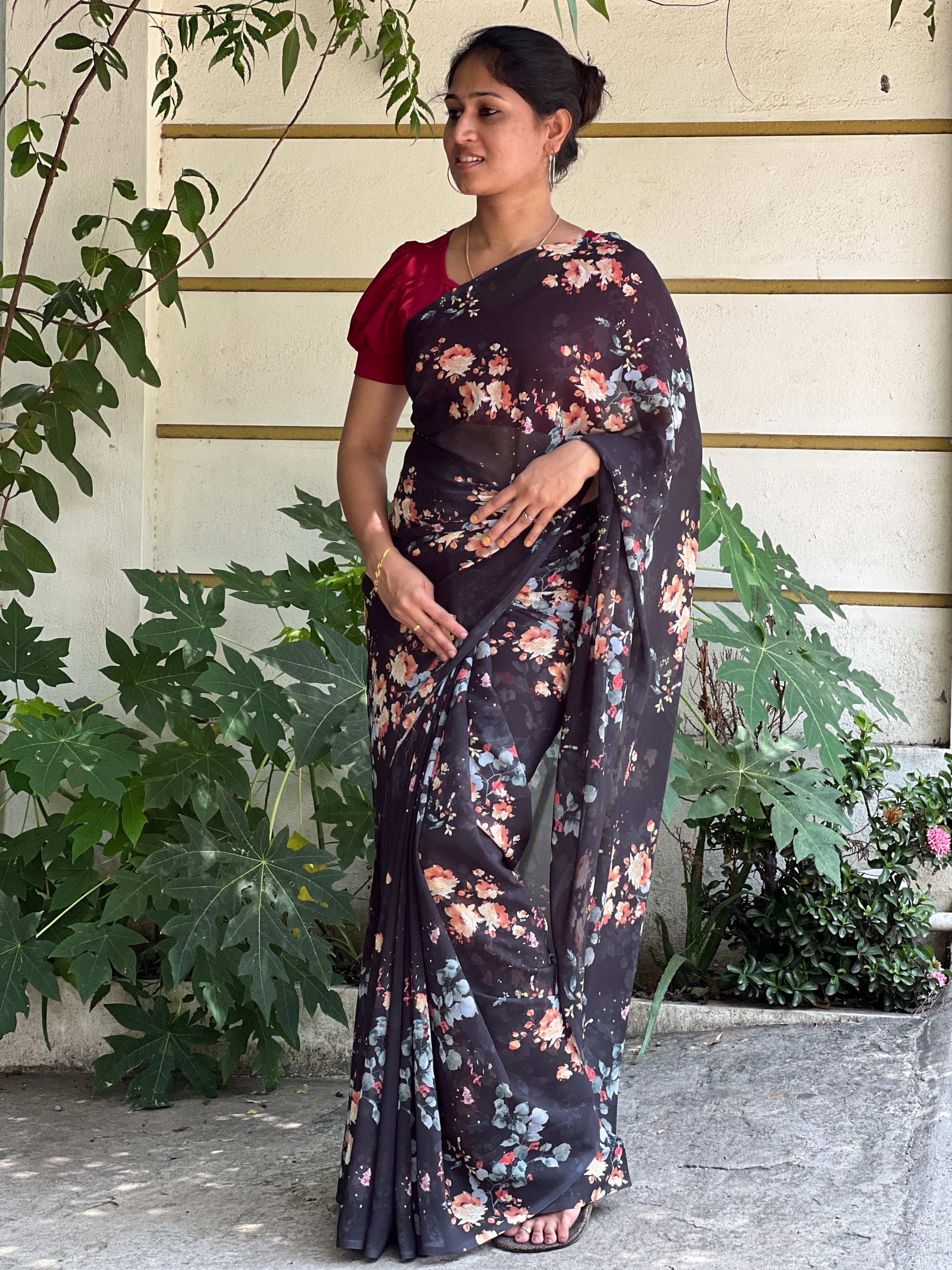 Digital floral printed georgette saree