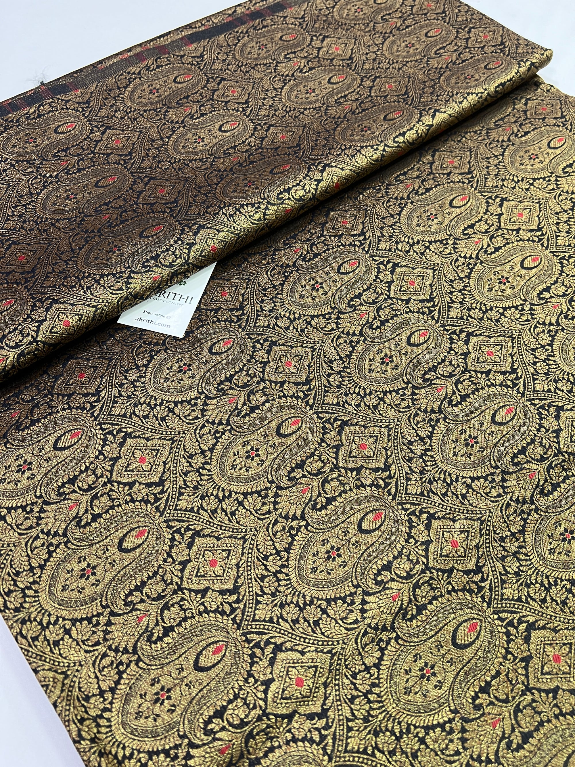 Handloom Banarasi brocade fabric with antique zari