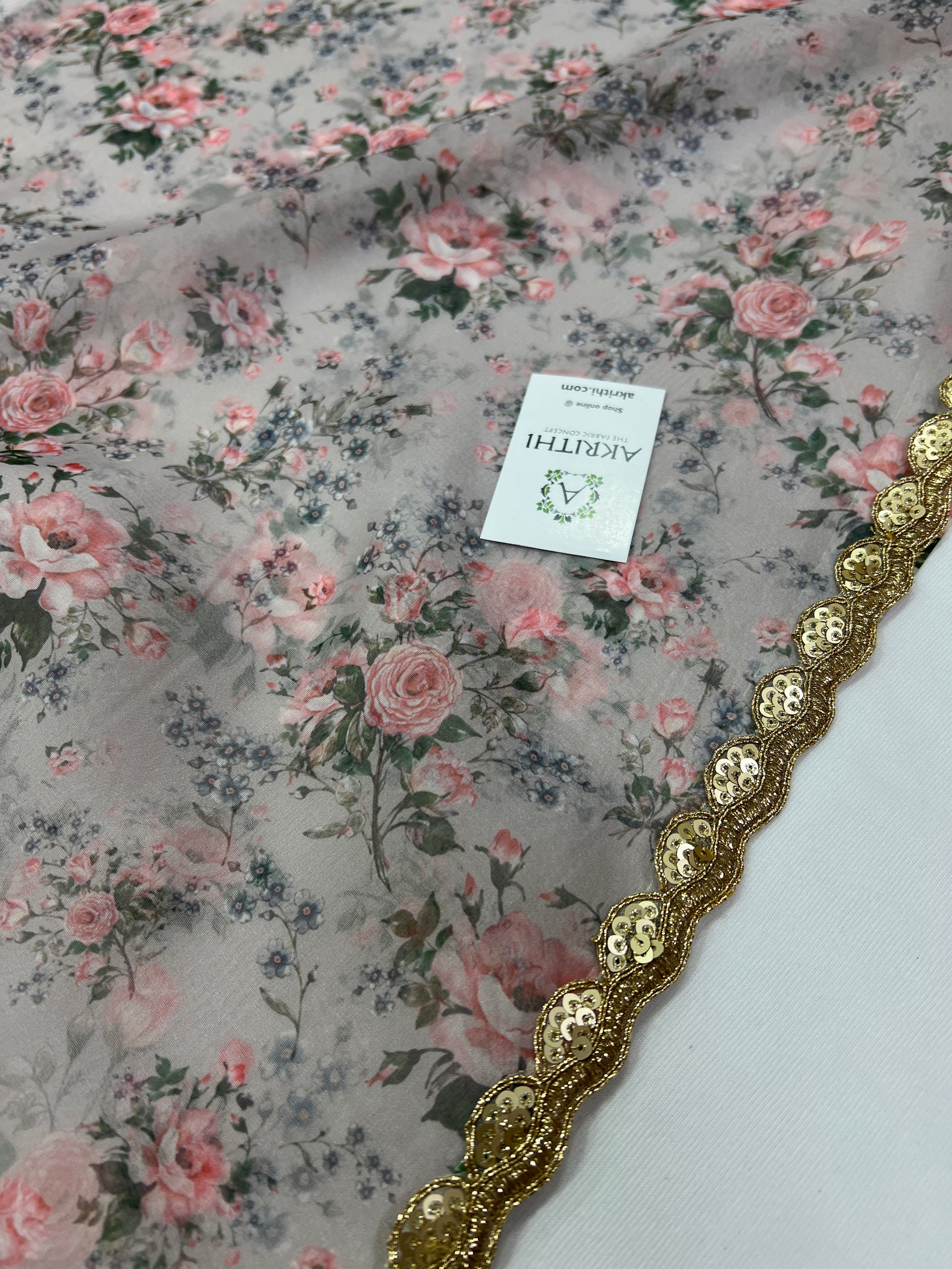 Printed Organza saree with lace