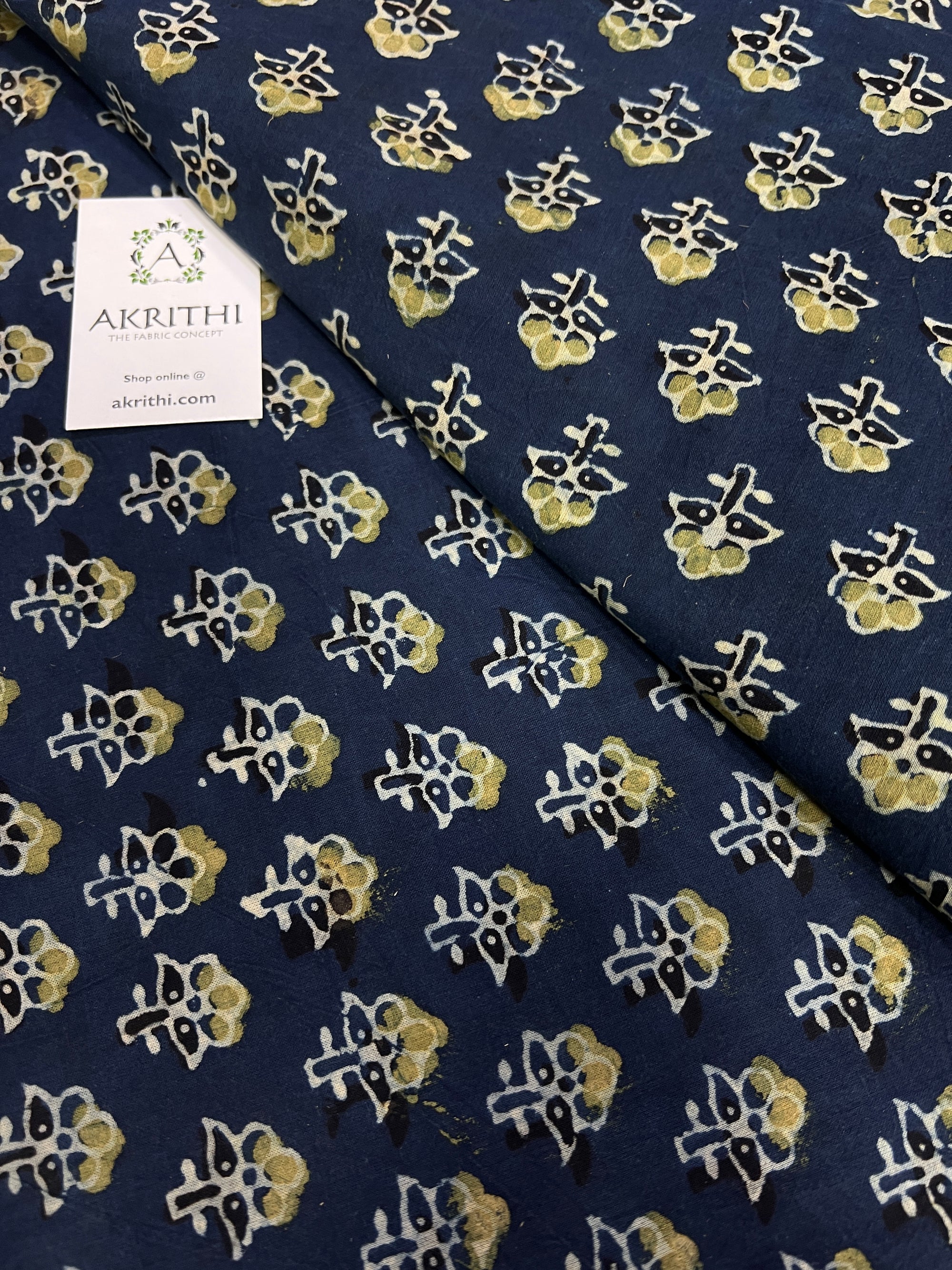 Hand block Printed ajrakh pure cotton fabric 1.35 CM CUT