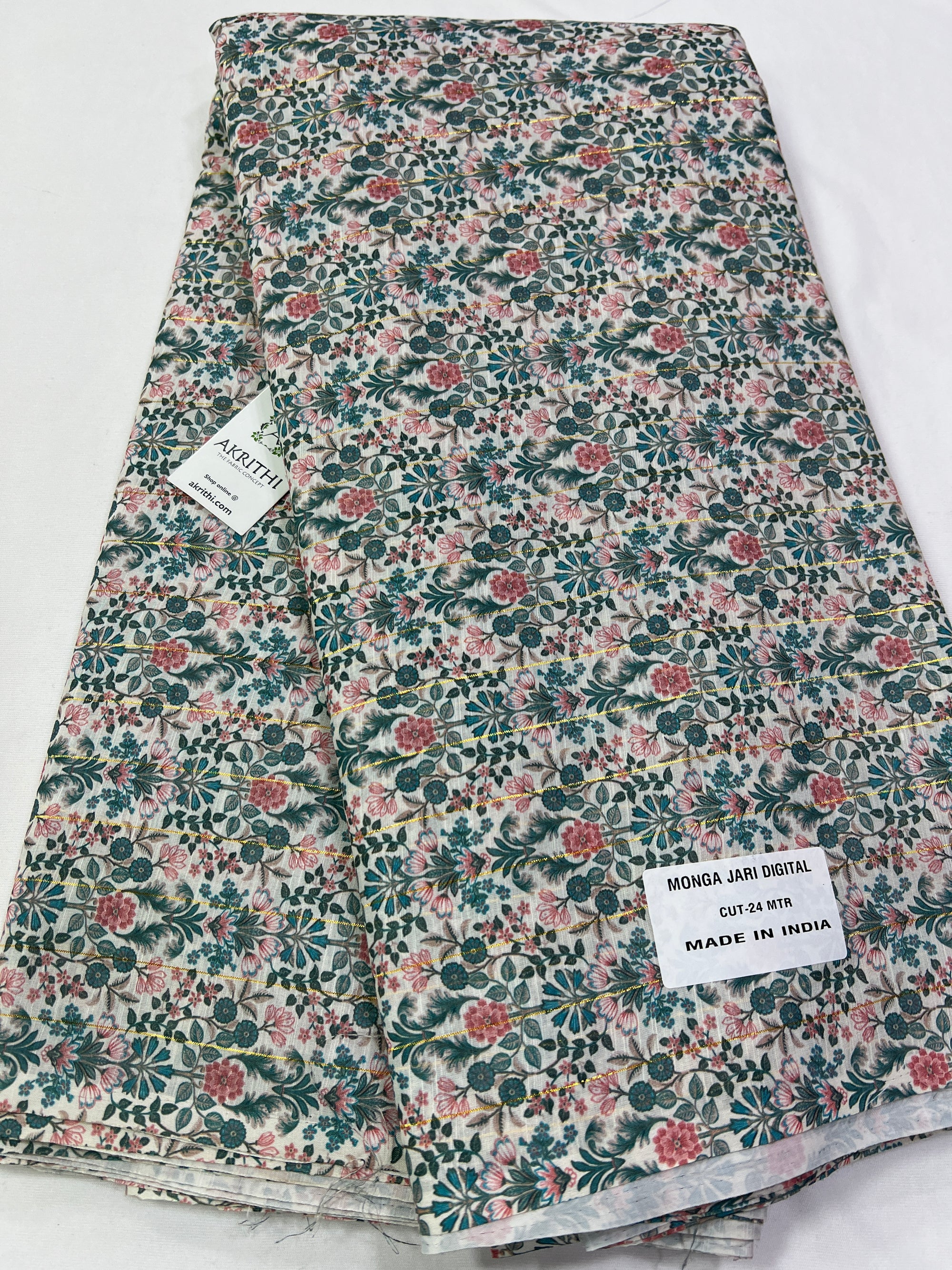 Digital printed munga cotton fabric with Zari lines