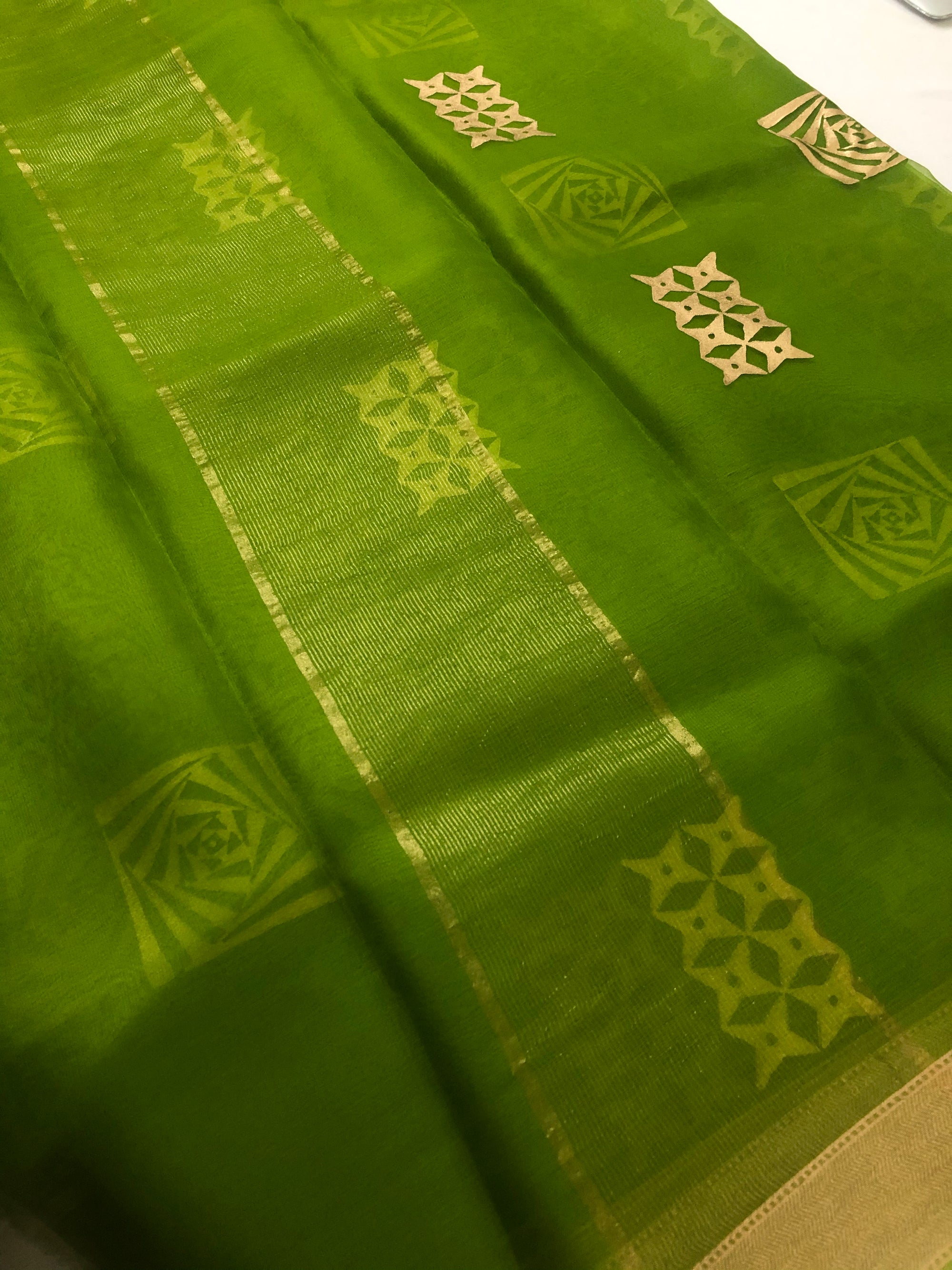 BLOCK PRINTED PURE SILK ORGANZA SAREE