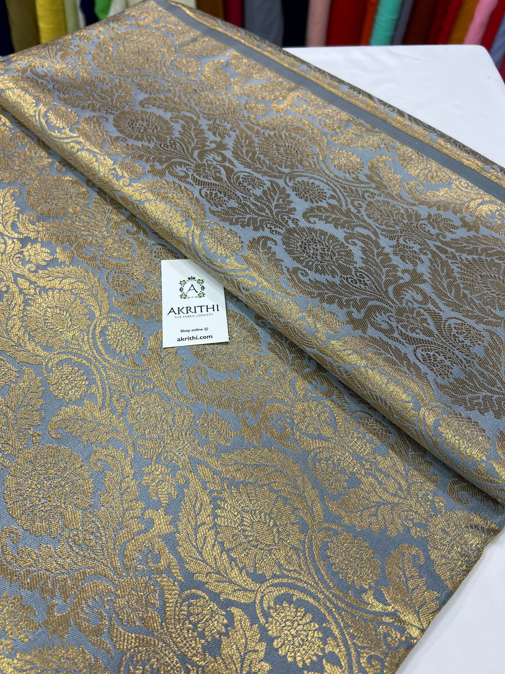 Handloom Banarasi brocade fabric grey colour