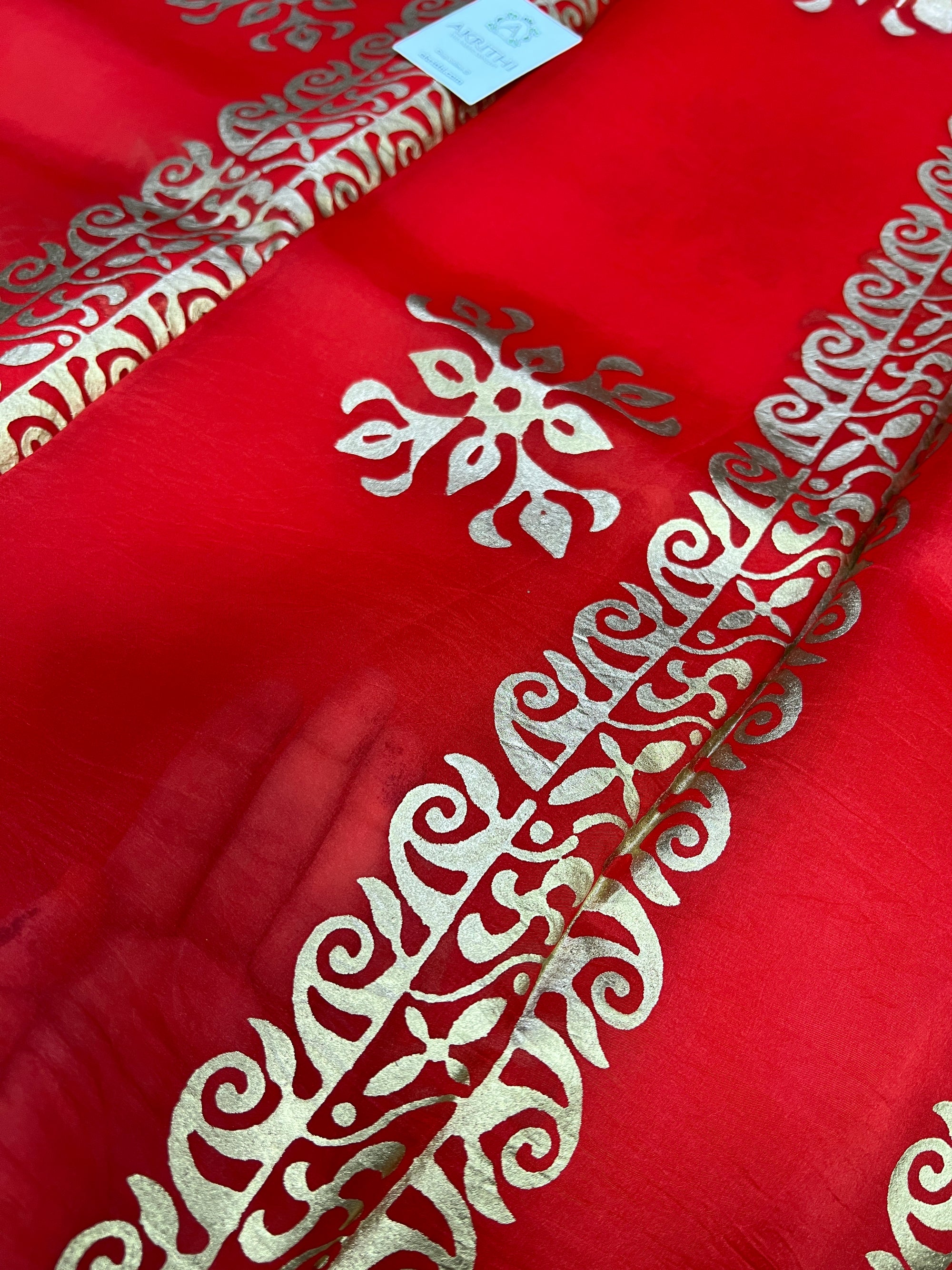BLOCK PRINTED PURE SILK ORGANZA SAREE