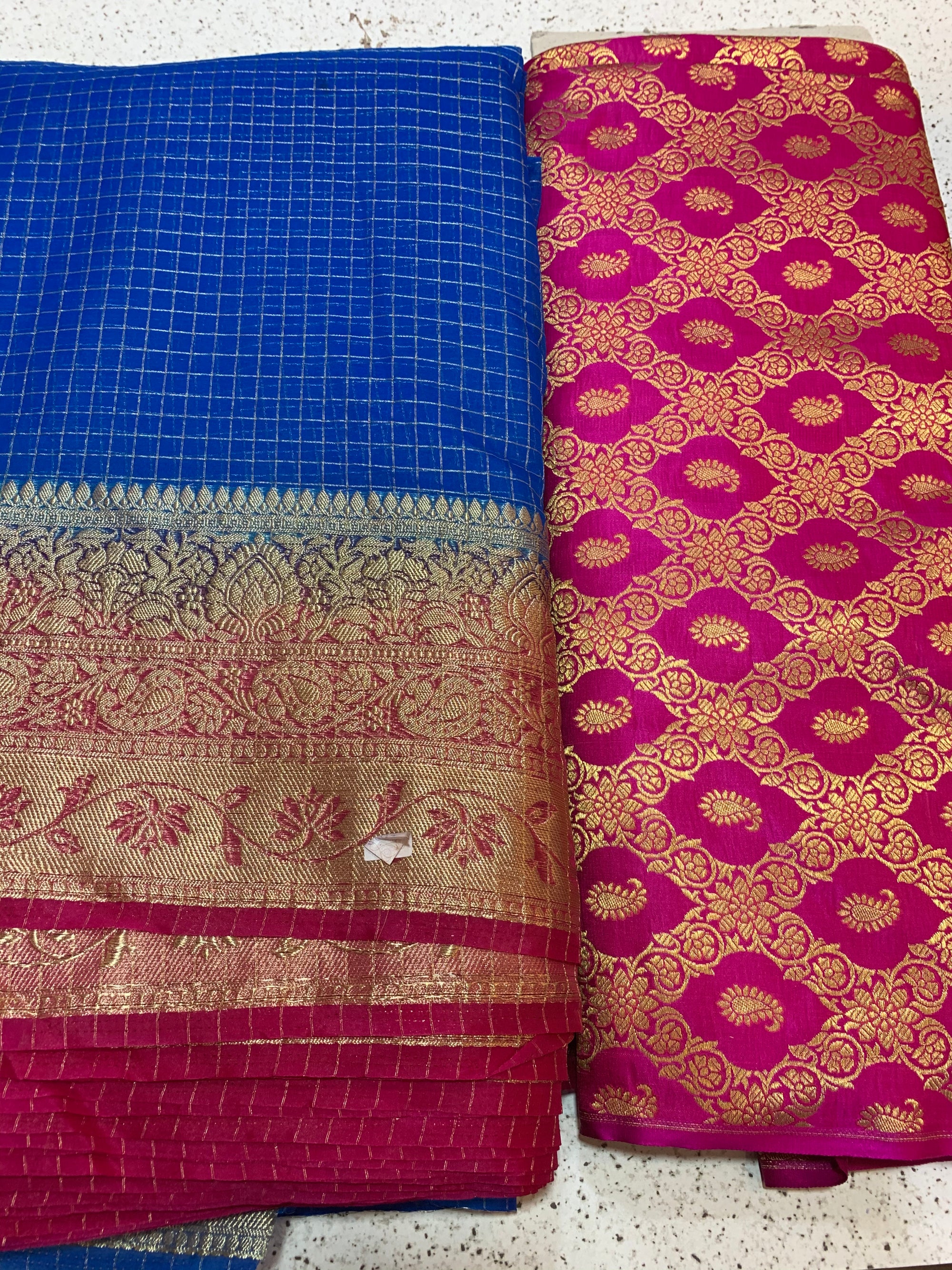 Banarasi fabric with organza checks combo